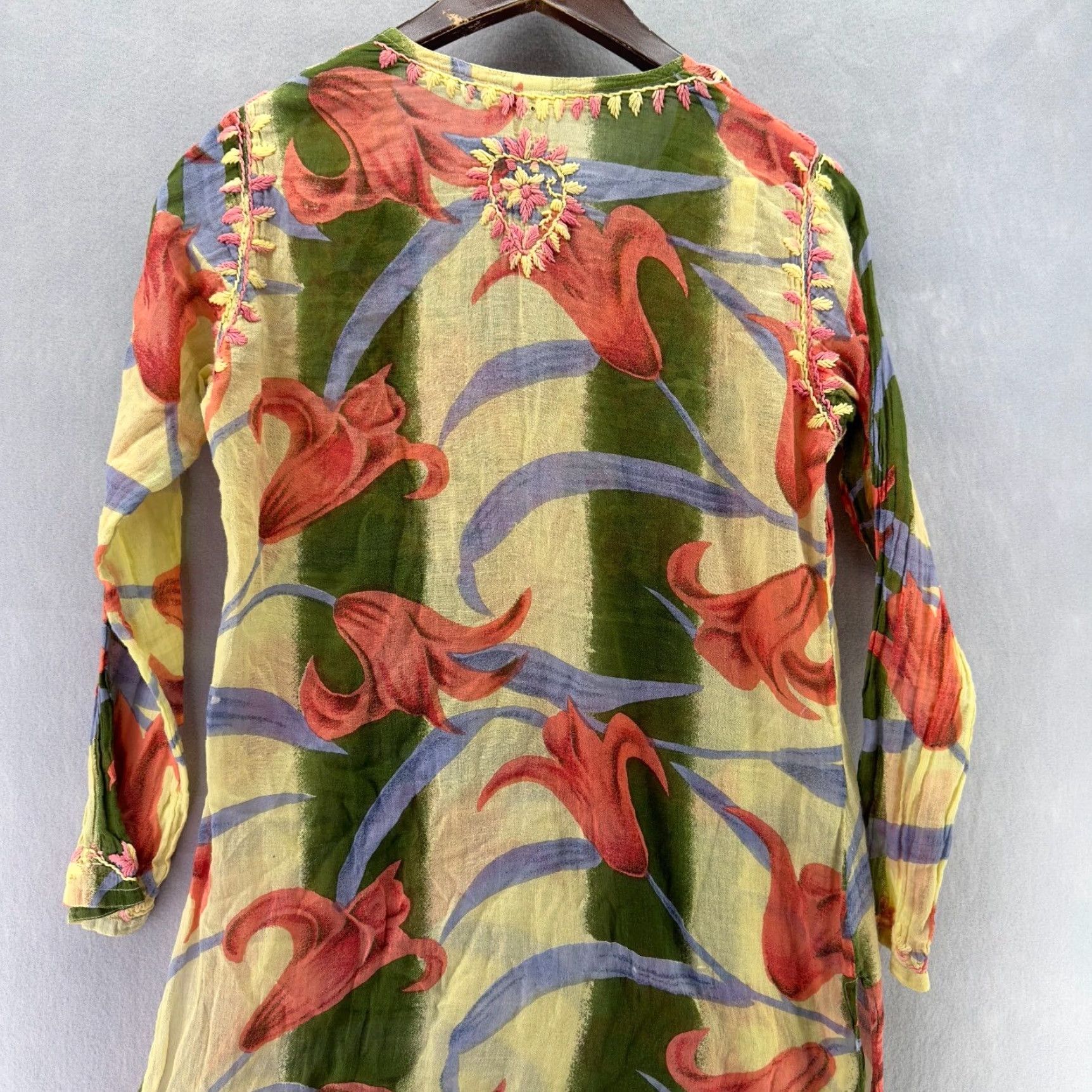 Vintage Raj Embroidered Tunic Dress S Top Cover Up Boho Floral Rio Cottagecore Y2k 90s Size S / US 4 / IT 40 - 4 Thumbnail
