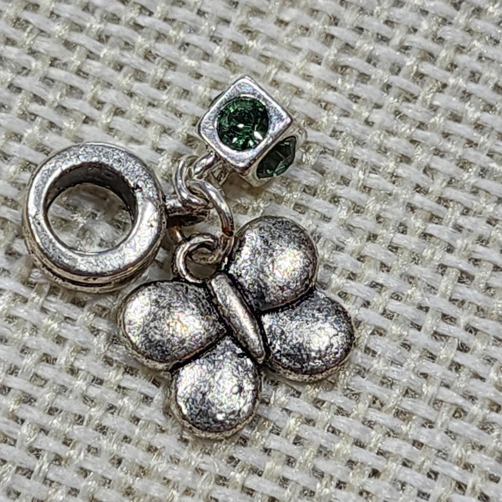 Unknown London Silver Butterfly Charm with Green Gem Accents Size ONE SIZE - 1 Thumbnail