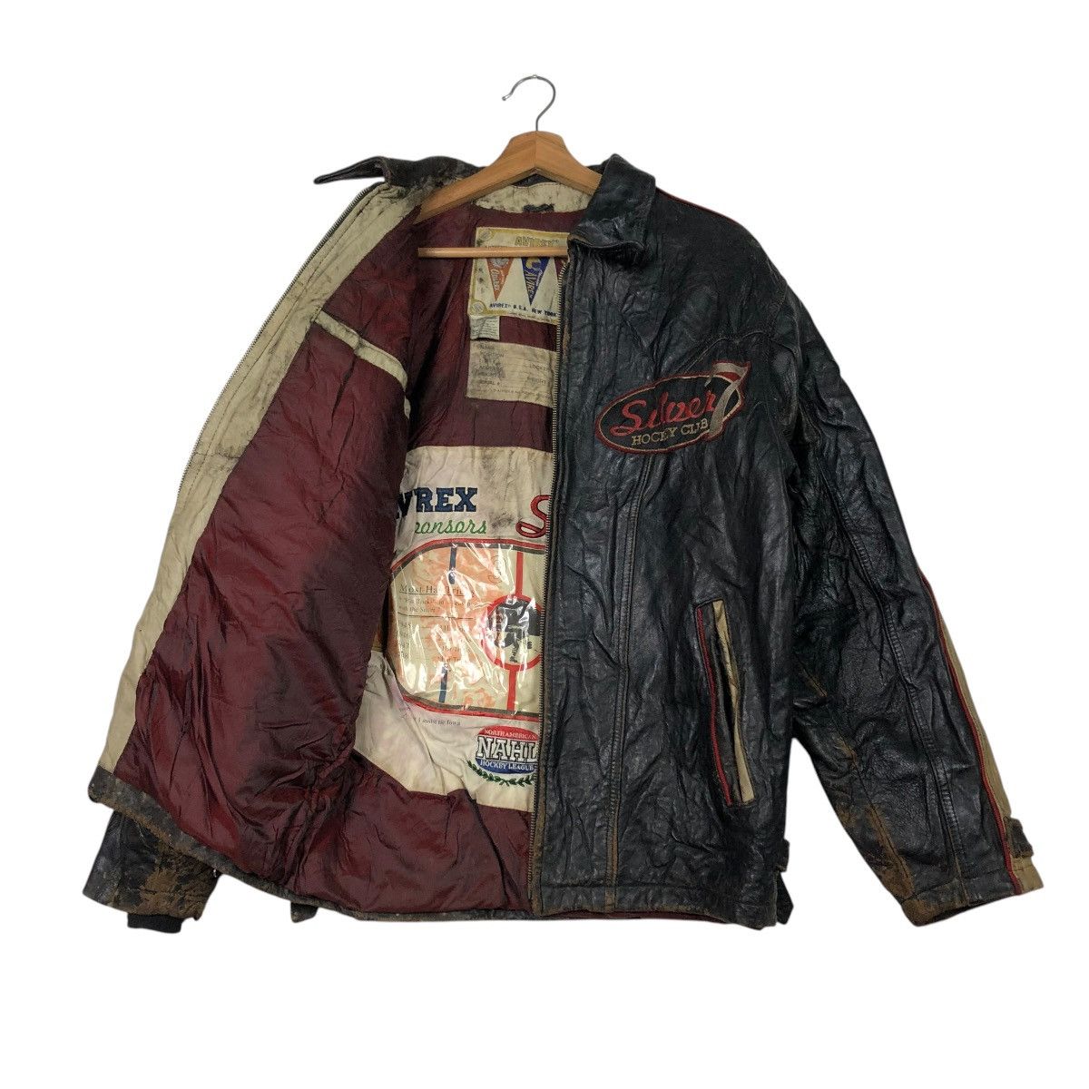 Avirex 🔥VINTAGE VARSITY LEATHER JACKET AVIREX USA SILVER HOCKEY Size US S / EU 44-46 / 1 - 13 Thumbnail