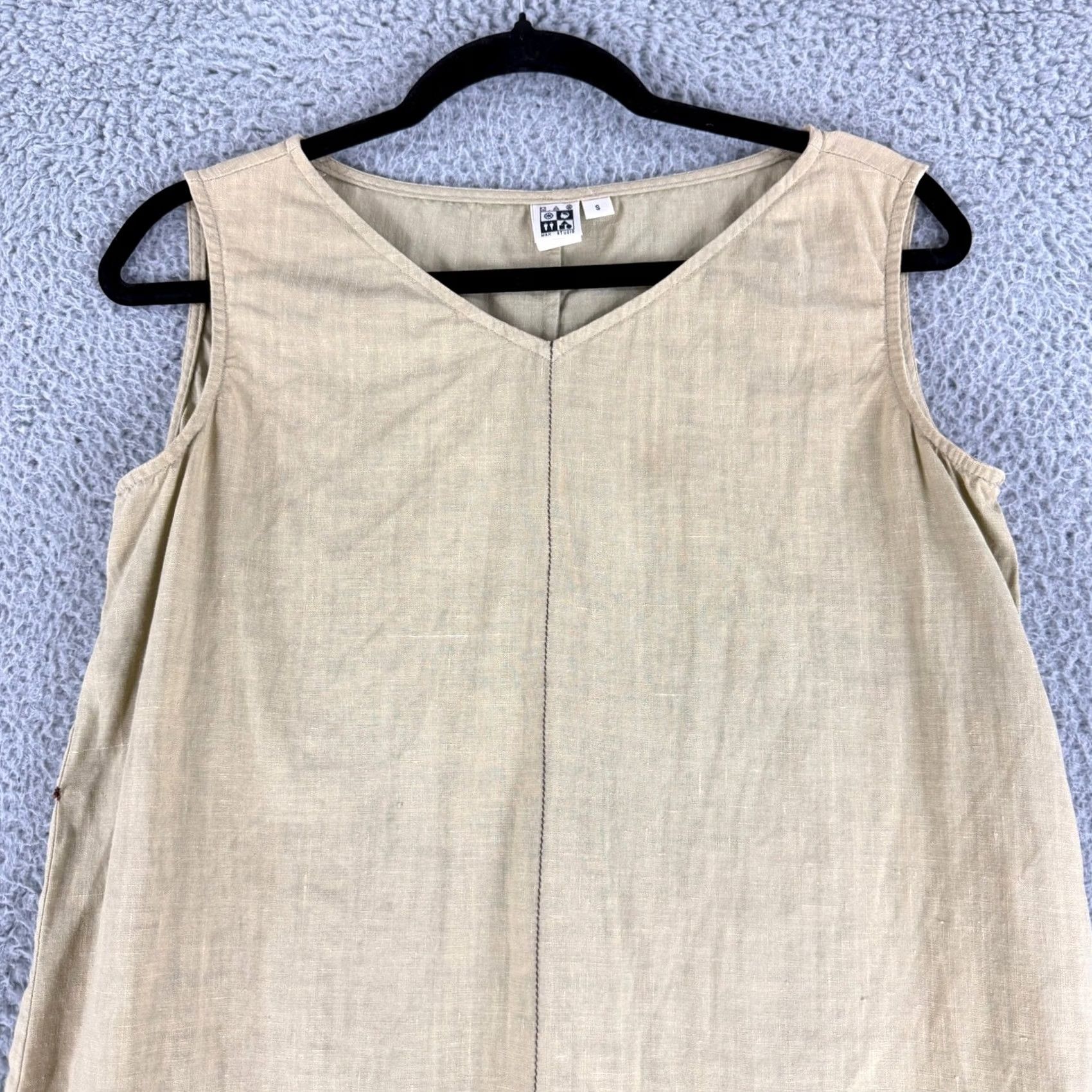 Vintage VINTAGE Max Studio Shift Dress Womens S Tan 100% Linen USA Made V Neck Dress Short Sleeveless Beige Slim Casual Womens Size S / US 4 / IT 40 - 2 Thumbnail