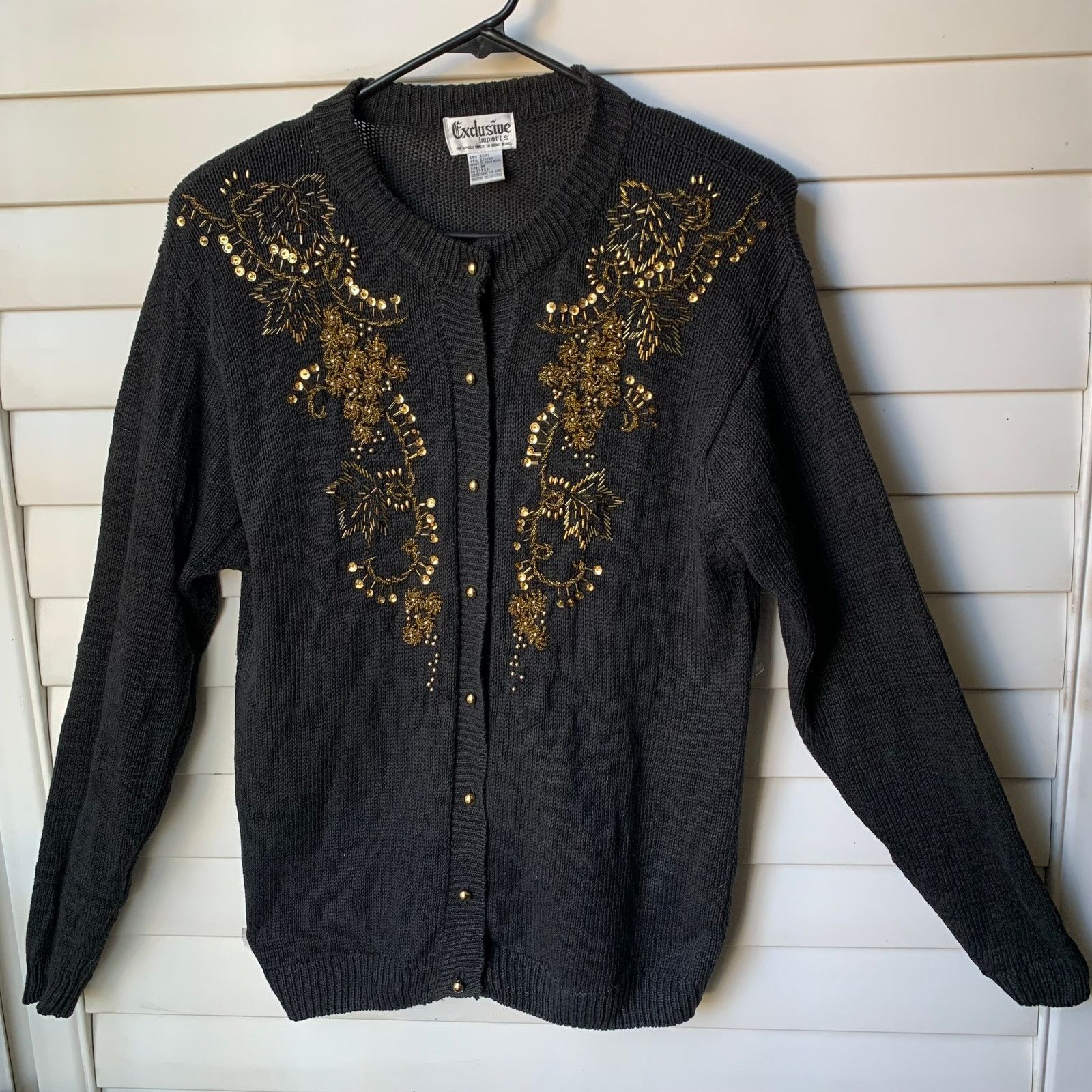 Vintage Vintage Gold Beaded and Sequin Black Cardigan Sweater Medium Size M / US 6-8 / IT 42-44 - 1 Thumbnail