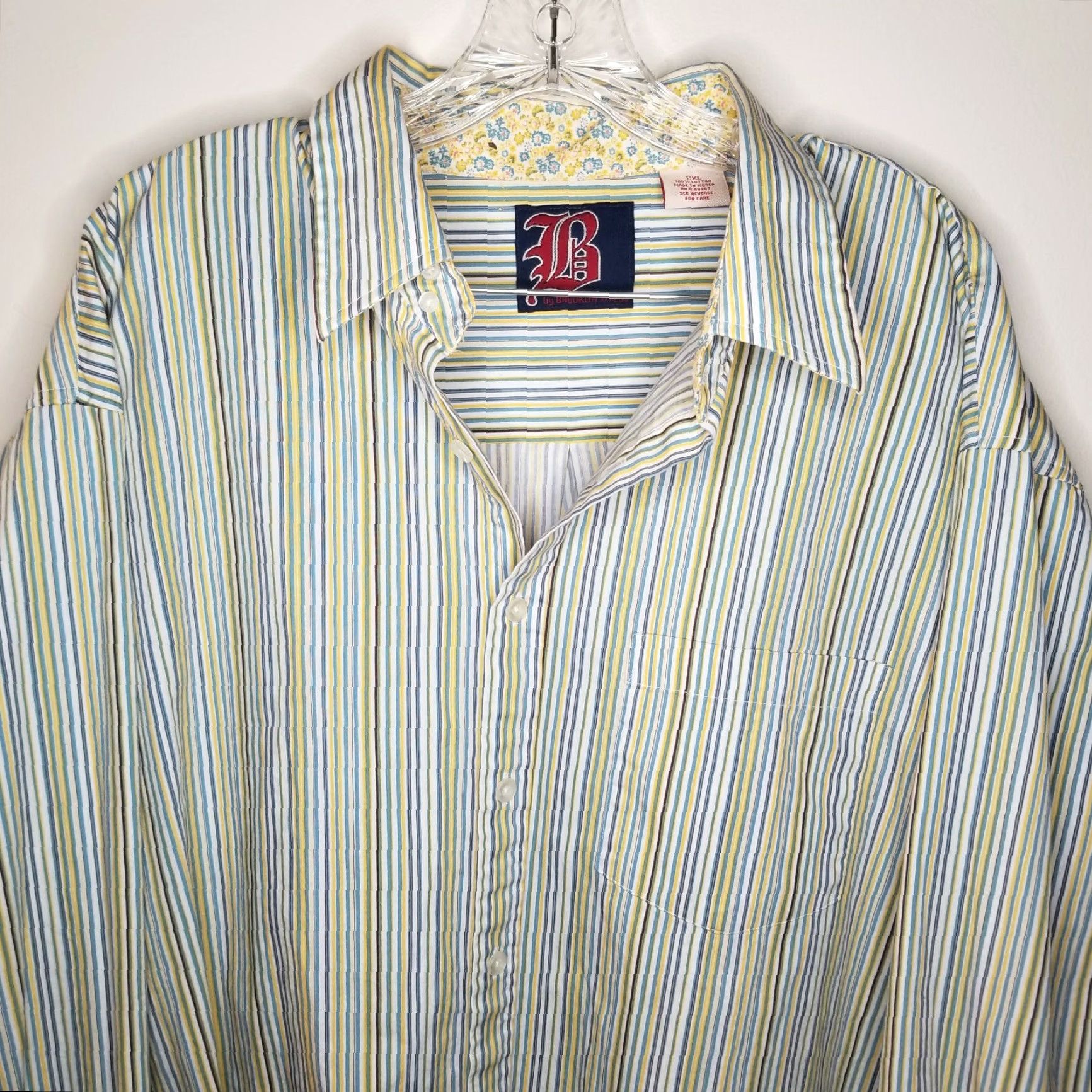 Express BROOKLYN XPRESS Shirt Mens 2XL Yellow Floral Striped Long Sleeve Button-Up Size US XXL / EU 58 / 5 - 2 Thumbnail