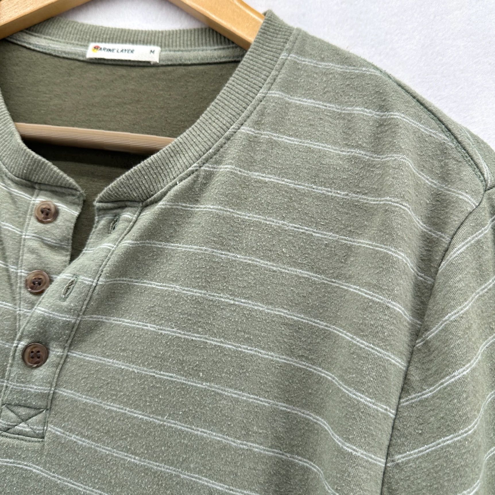 Marine Layer VINTAGE Marine Layer Henley Green Striped Large Crewneck Cotton Mens Size Medium Size US M / EU 48-50 / 2 - 4 Thumbnail