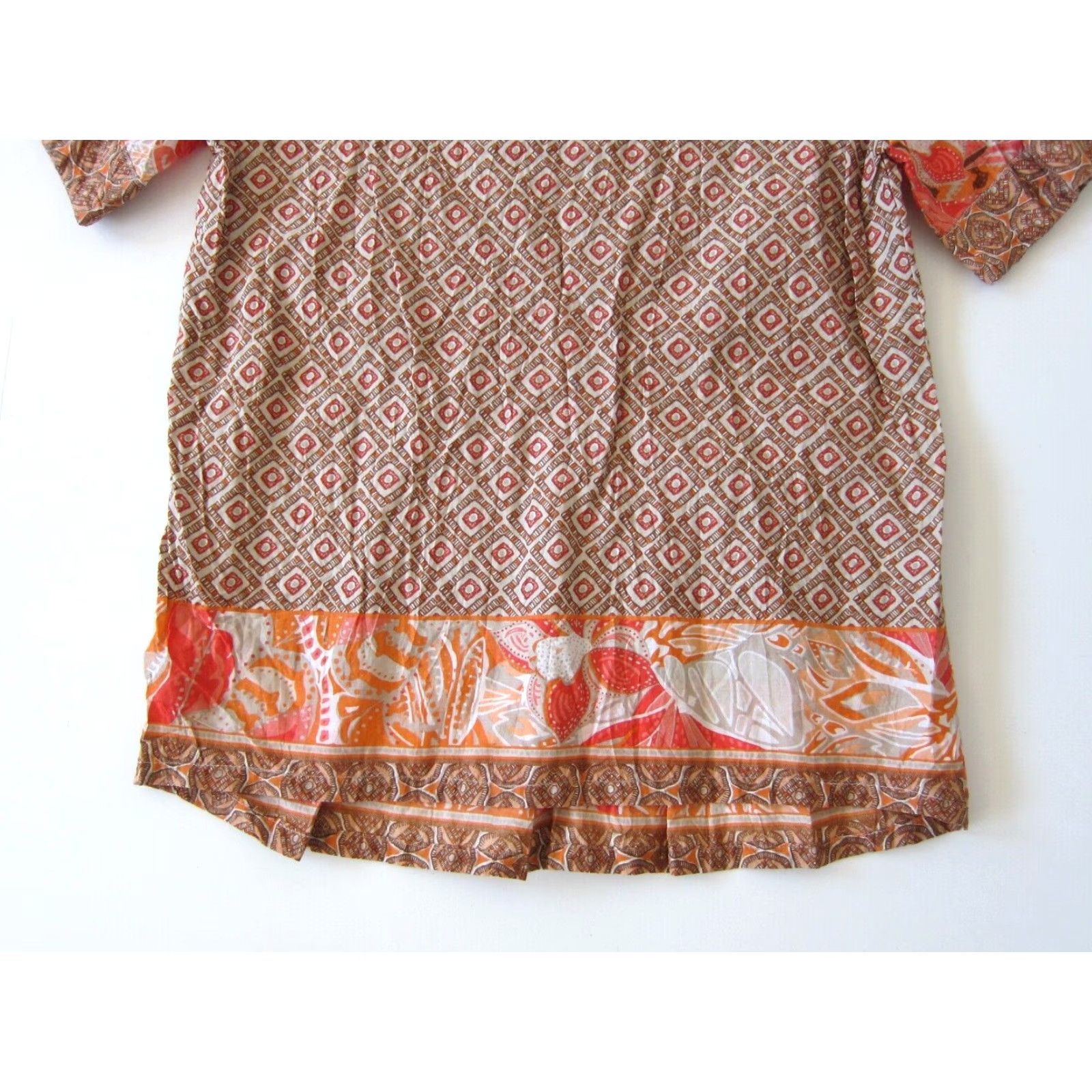 Vintage Style & Co. Cotton Pink Orange Brown V-Neck Short Sleeve Peasant Blouse Small Size S / US 4 / IT 40 - 5 Thumbnail