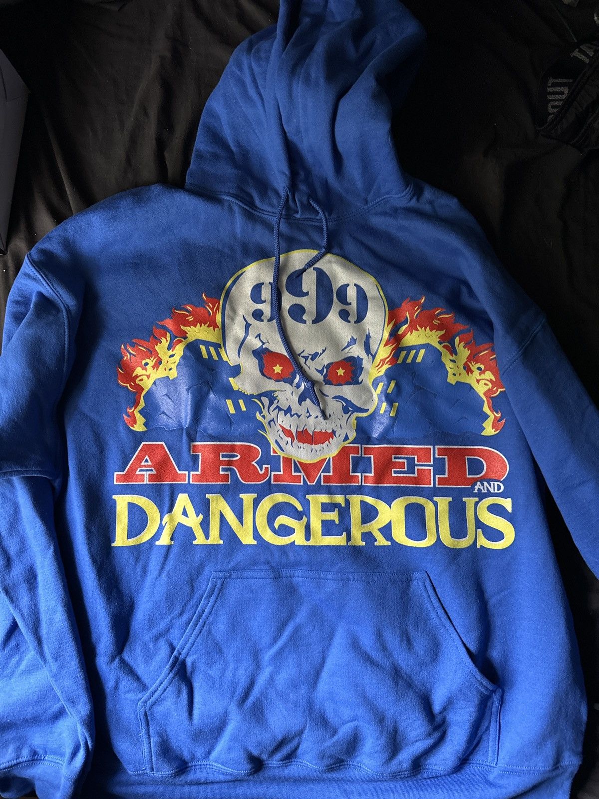 image of 999 Club Juice Wrld Armed And Dangerous Hoodie in Blue, Men's (Size XL)