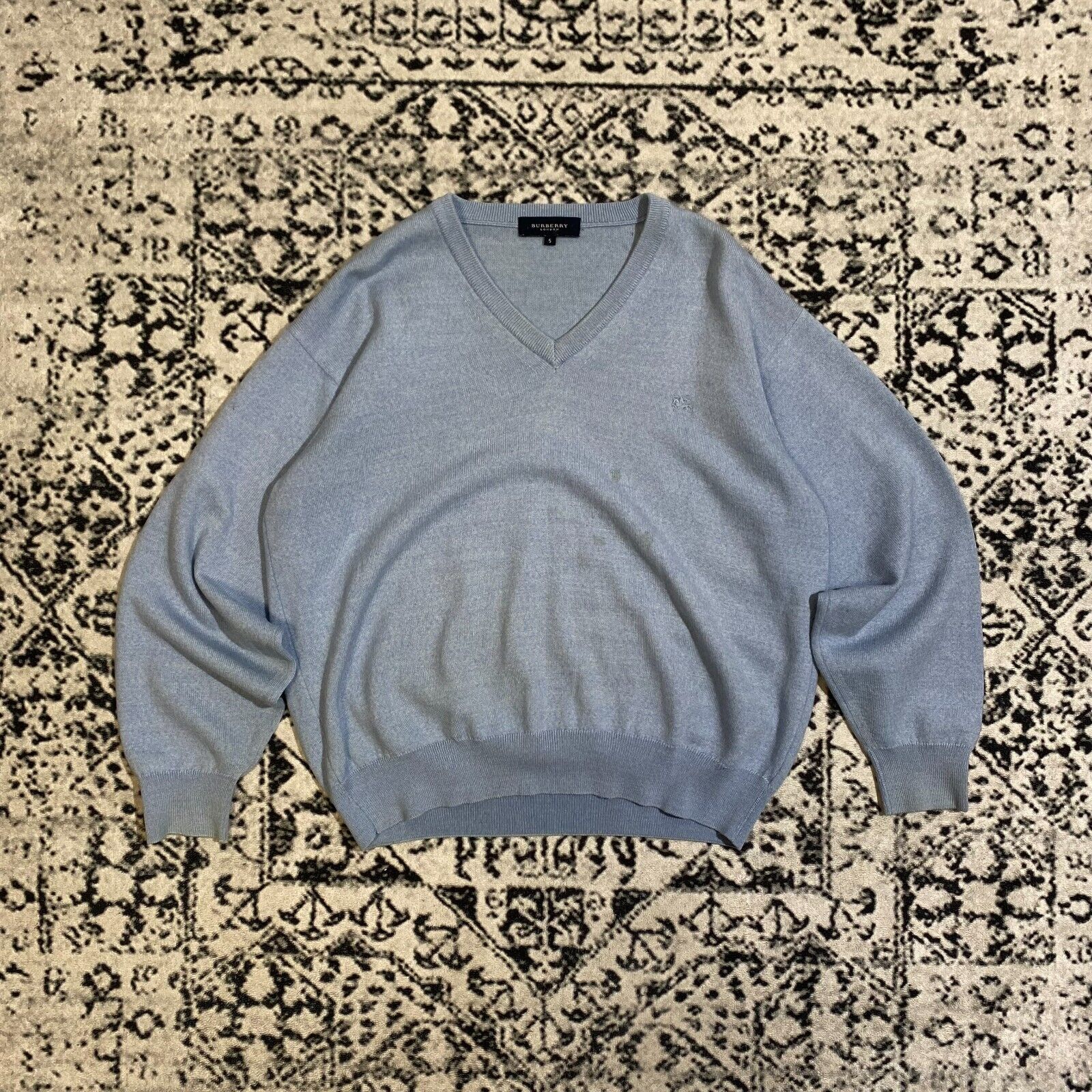 Vintage Burberry Baby Blue Wool Sweater Size S London 90s