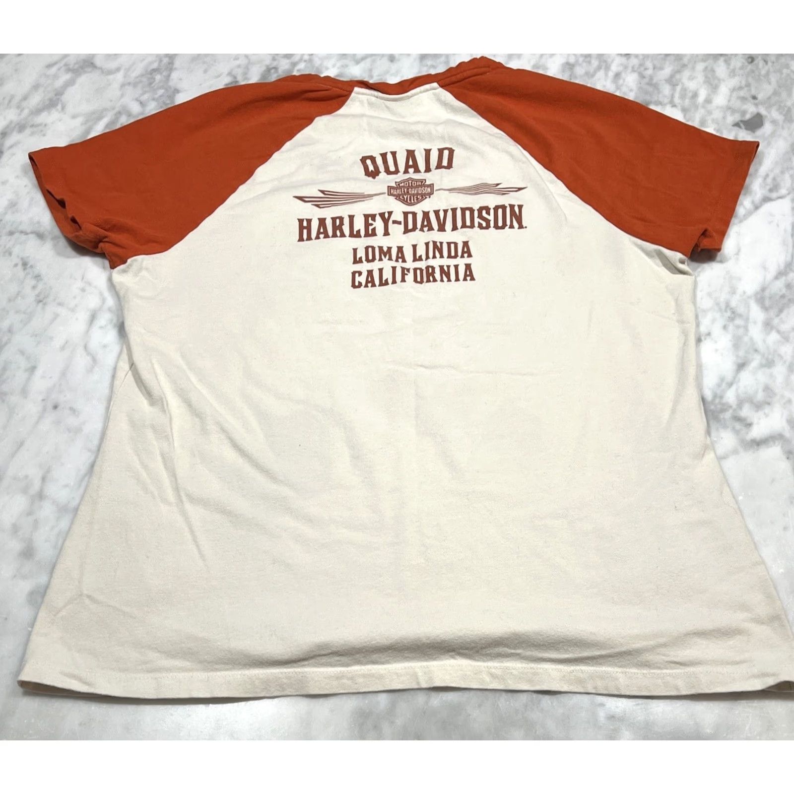 Harley Davidson VINTAGE Harley-Davidson Shirt Women’s M Orange California 2019 Quaid Loma Linda Biker Crew Neck Short Sleeve Easy Care Shirt Mens/Womens Size M / US 6-8 / IT 42-44 - 5 Thumbnail