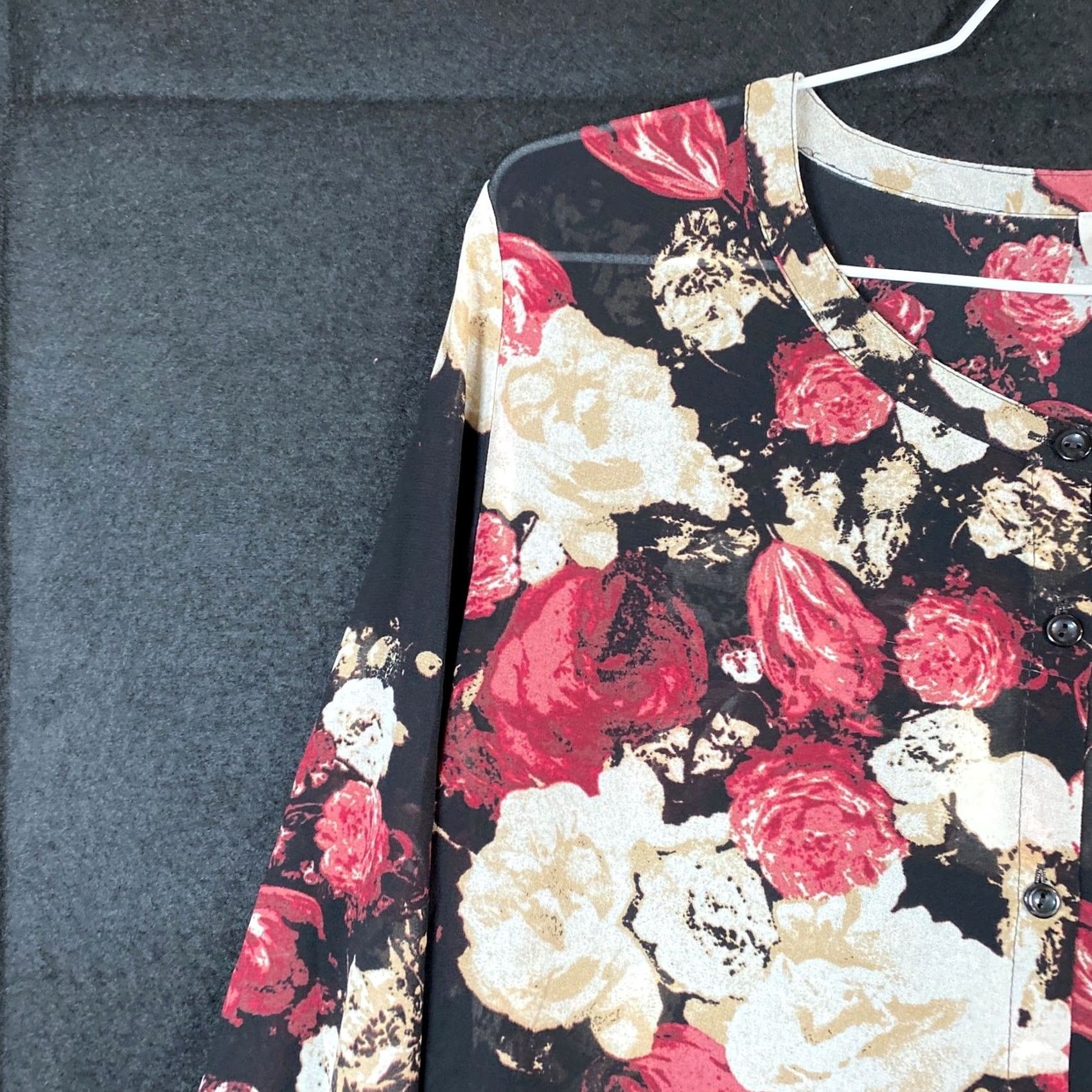 Loft LOFT Blouse Black Floral Casual Sheer Round Neck Long Sleeve Bell Sleeve S Women Size S / US 4 / IT 40 - 3 Thumbnail