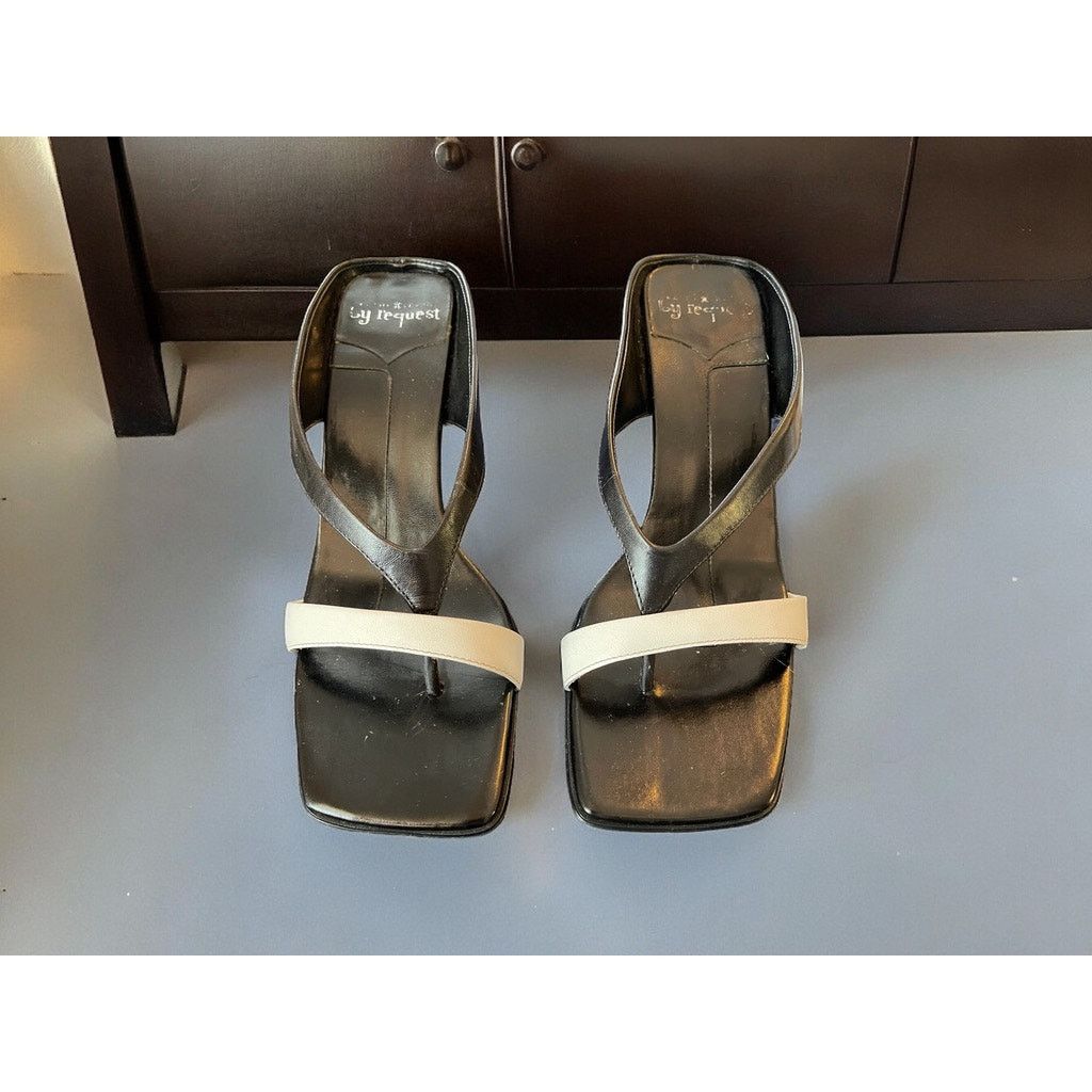 Unknown London By Request Sandals Shoes Slip-Ons Heels Black White 6.5 M Size US 6.5 / IT 36.5 - 2 Thumbnail