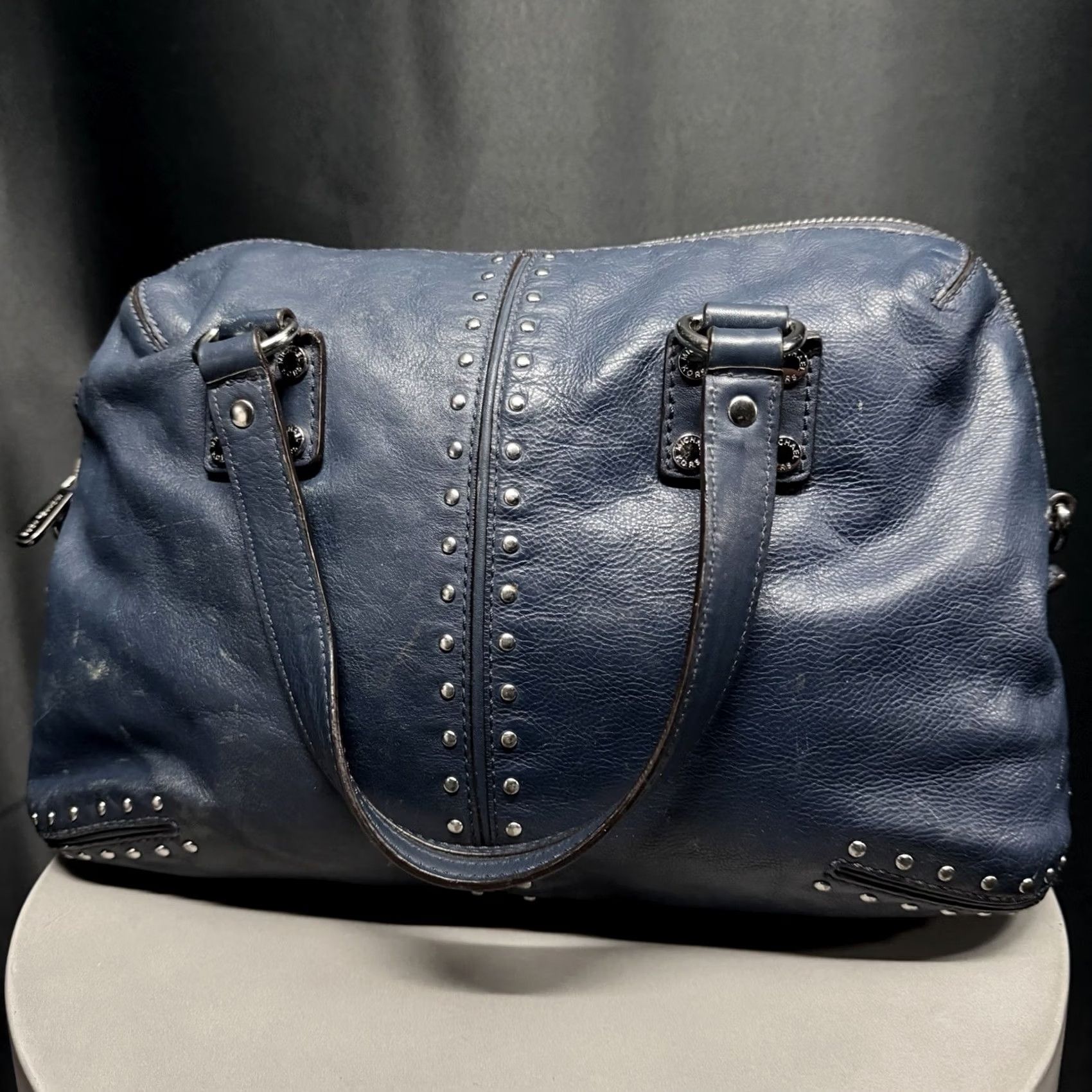 Michael Kors Michael Kors Y2K Navy Blue Rivet Studded Textured Leather Grunge Hand Bag Purse Size ONE SIZE - 2 Thumbnail