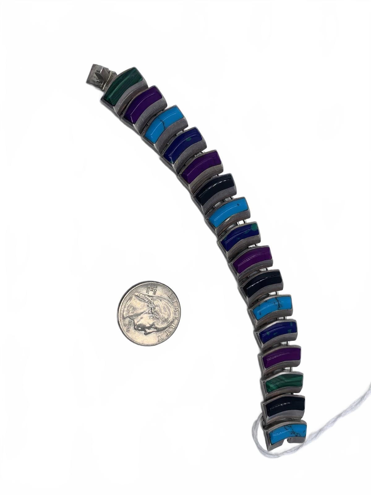 Other Taxco 950 Silver Turquoise, Lapis Lazuli & Onyx Bracelet Size ONE SIZE - 3 Thumbnail