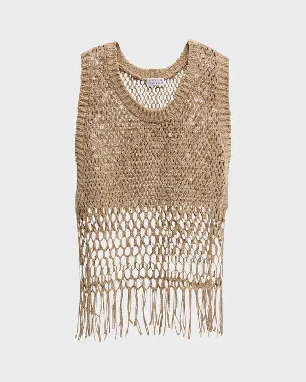 Brunello Cucinelli o1w1db10825 Knitted Vest in Light/Pastel Brown Size M / US 6-8 / IT 42-44 - 1 Thumbnail