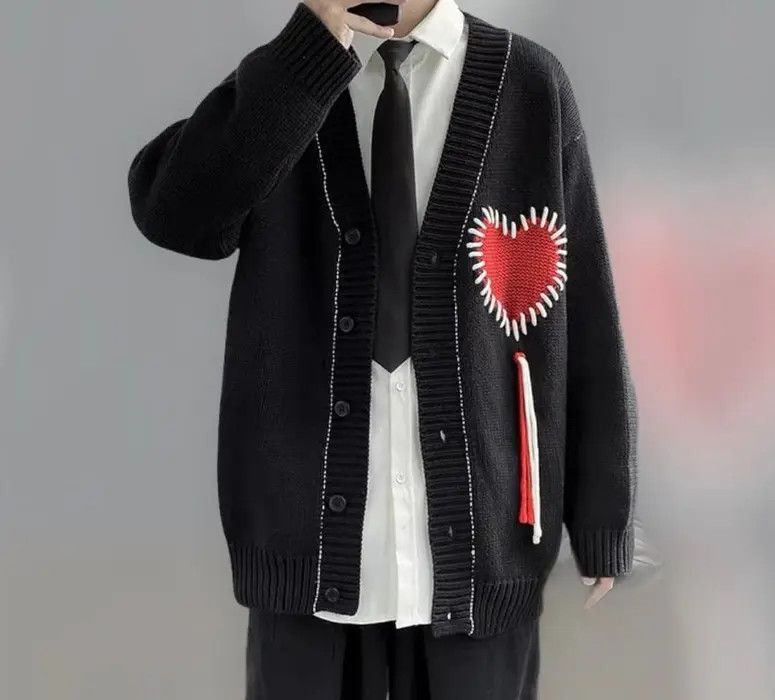 image of New Stylish True Love Cardigan Jacket Knitwear in Black, Men's (Size Large)