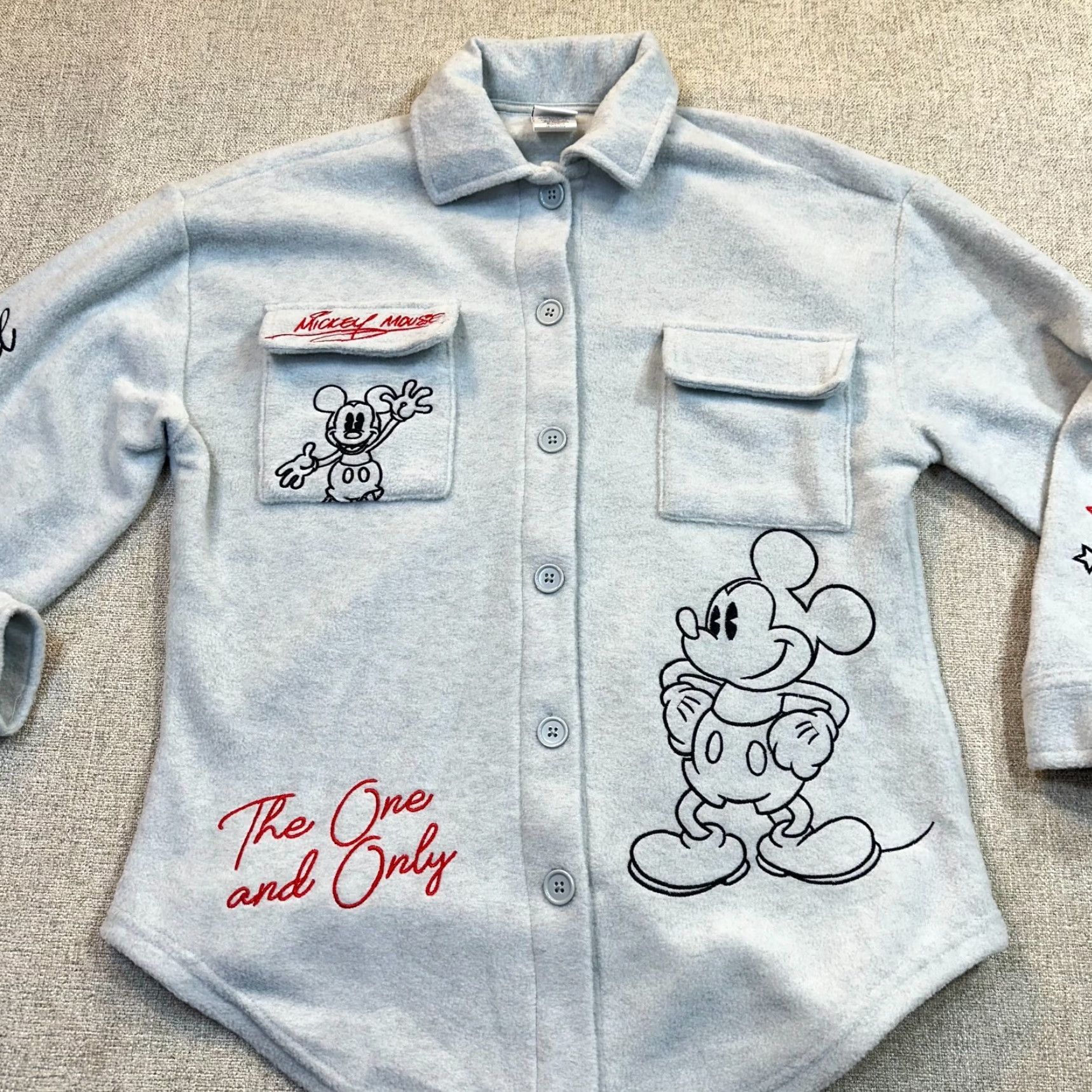 Vintage Mickey Mouse Embroidered Fleece Shacket Women's XXS Gray Polyester Shacket Cartoon Disney Mickey Mouse Heather Gray Shacket Womens XXS Size XXS / US 00 / IT 34 - 3 Thumbnail