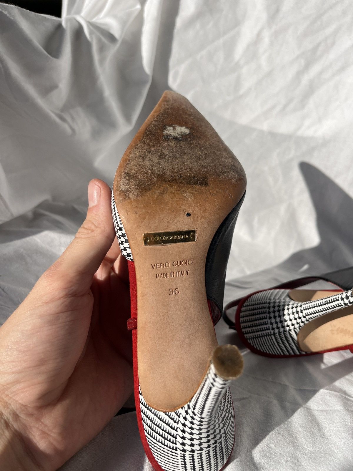 Dolce & Gabbana × Vintage Sling Back Heels Black and Houndstooth Size US 6 / IT 36 - 17 Thumbnail