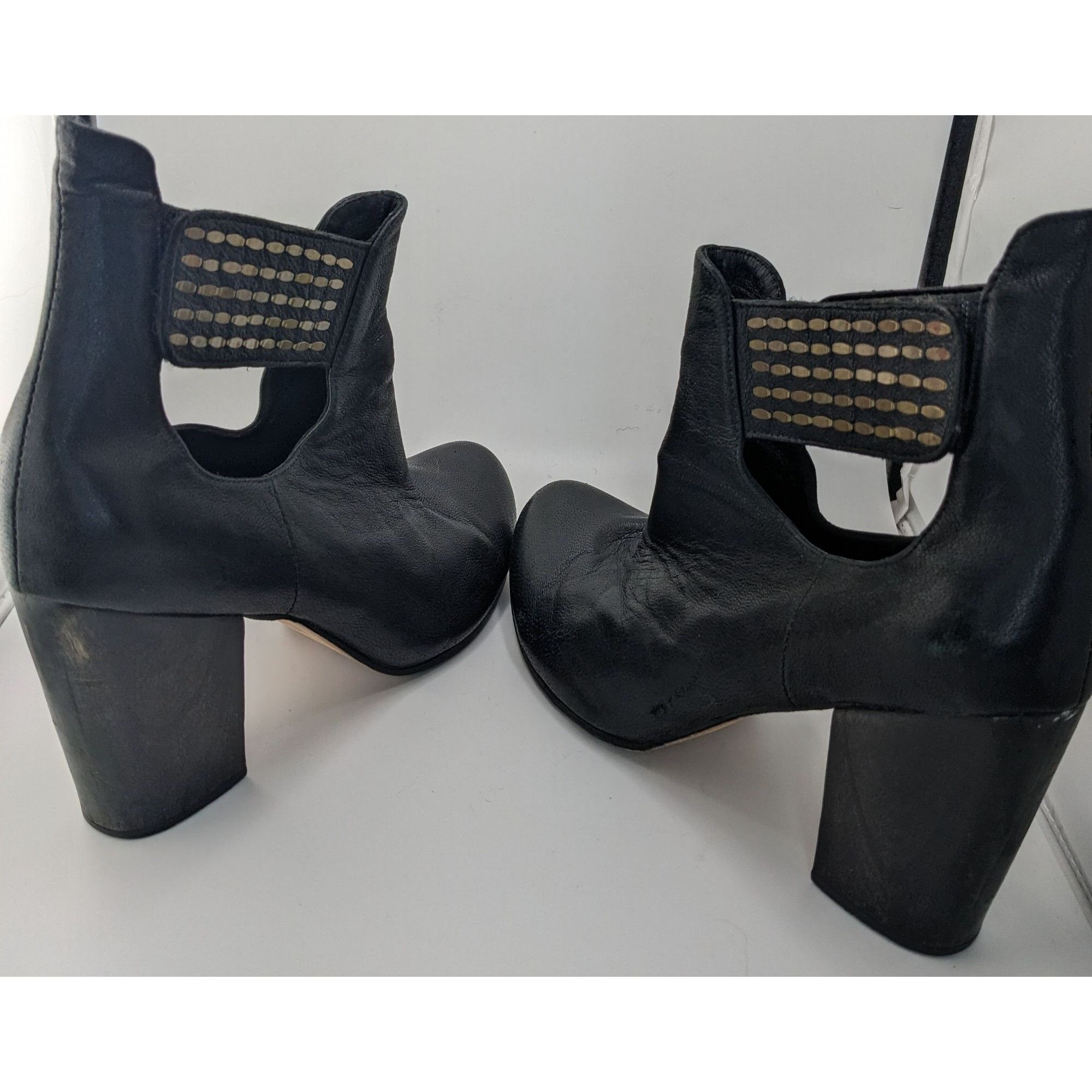 Other Vintage Calleen Cordero Black Cutout Leather Heeled Booties Size US 9 / IT 39 - 1 Thumbnail