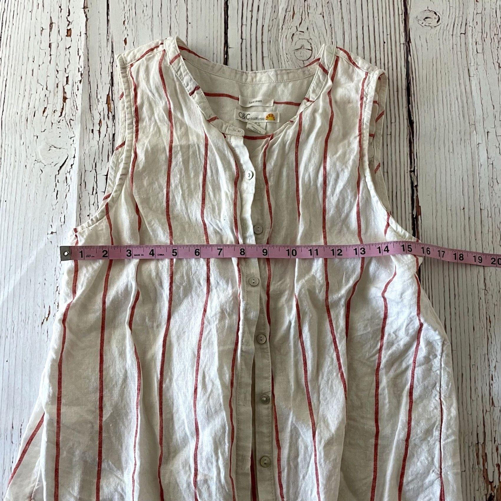 Vintage C&C California Striped Linen Sleeveless Button Front Top Women's M Beige Blouse Shirt Blouse Size M / US 6-8 / IT 42-44 - 3 Thumbnail