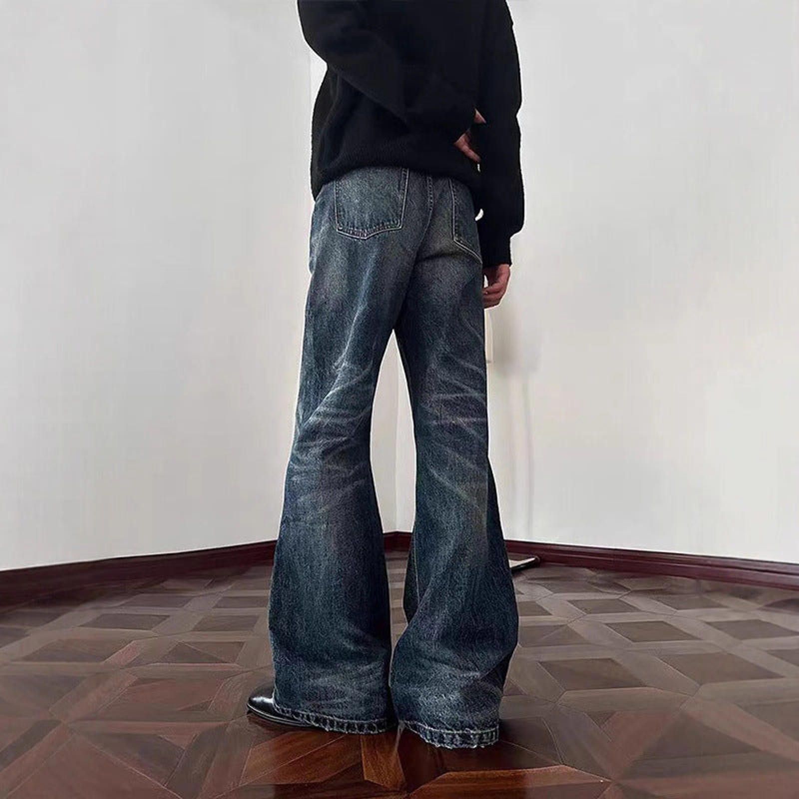 Other Blue Denim Wide Leg Flared Jeans, Vintage Baggy Jeans Size US 33 - 3 Thumbnail