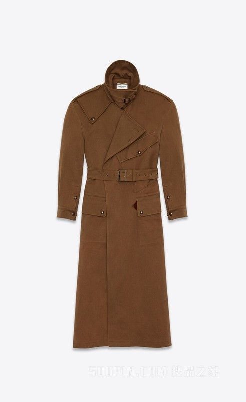 Saint Laurent Paris o1bcso1str1225 Coat In Cotton Whipcord in Brown Size M / US 6-8 / IT 42-44 - 3 Thumbnail
