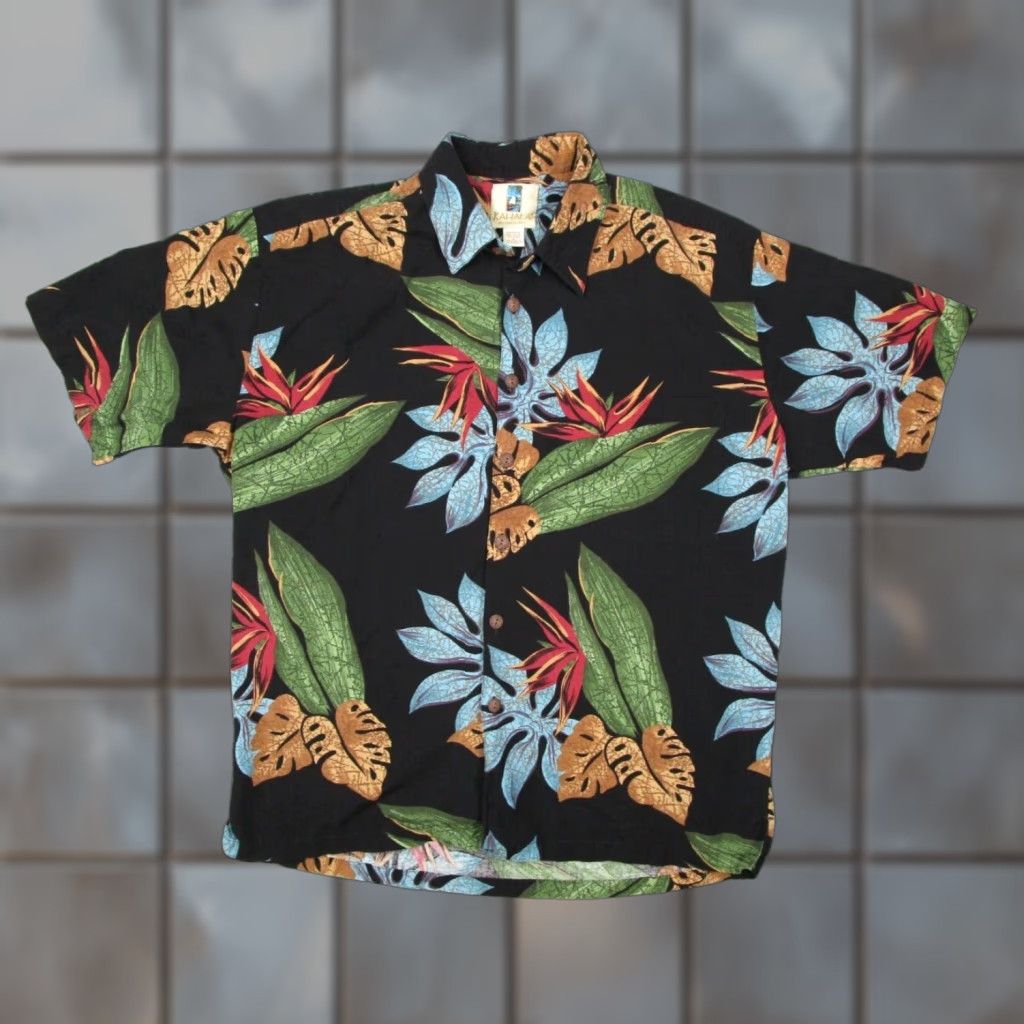 Vintage Kahala Shirt Mens Large Black Floral Button Up Hawaiian Linen Blend Made in USA Size US L / EU 52-54 / 3 - 1 Thumbnail