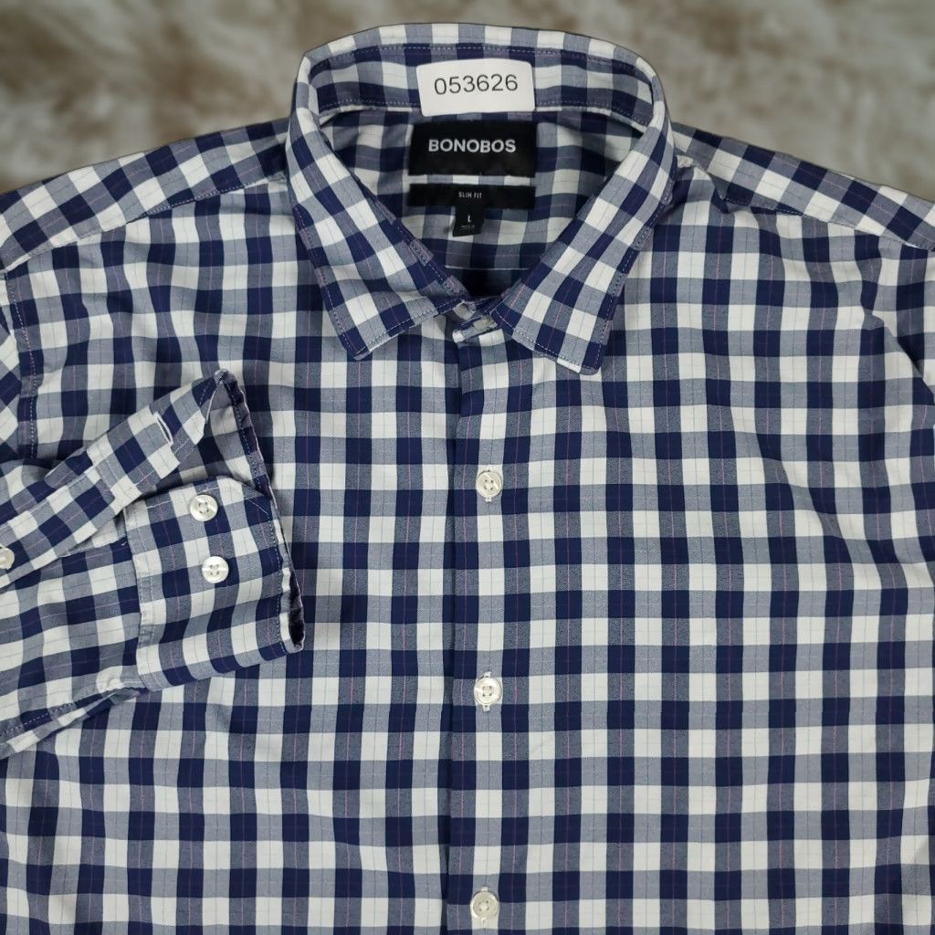 Bonobos Bonobos Shirt Men's Large Blue Plaid Slim Fit Button-Up Long Sleeve Cotton Mens Size US L / EU 52-54 / 3 - 1 Thumbnail