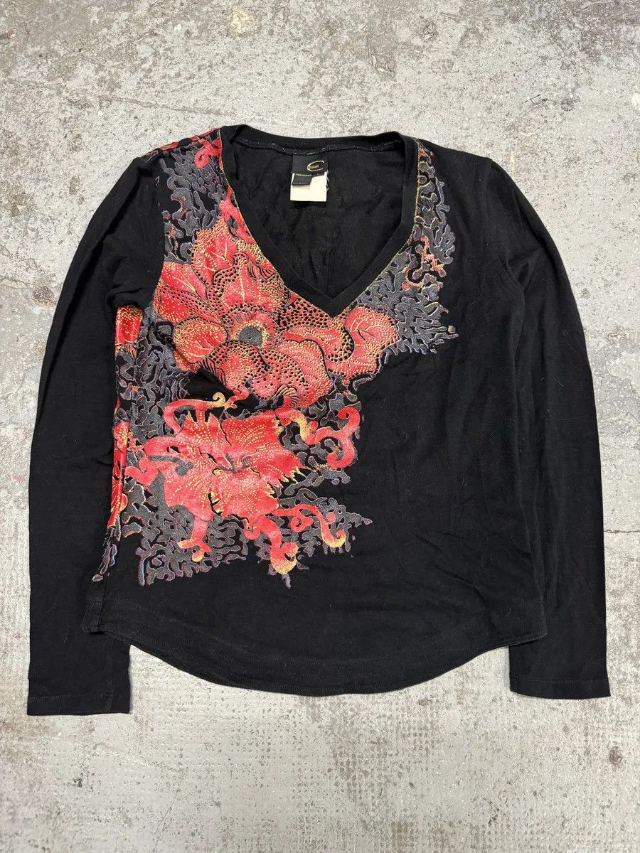 Just Cavalli 2000s Cavalli Floral V Neck Black Longsleeves Size S / US 4 / IT 40 - 1 Thumbnail