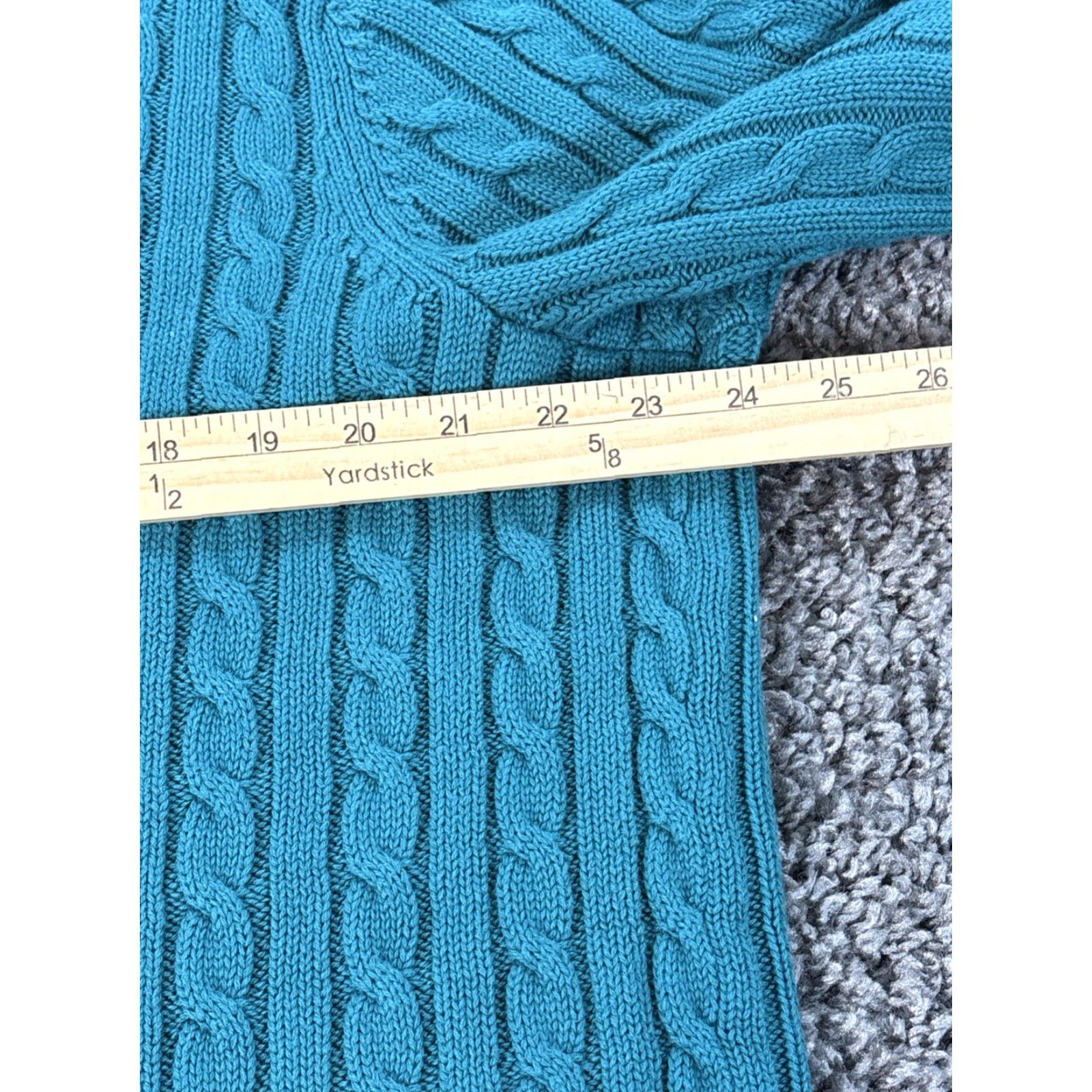 Vintage LL Bean Sweater Women’s 2X Full Zip Cable Knit Turquoise Fishermen Cottagecore Size XXL / US 16-18 / IT 52-54 - 3 Thumbnail