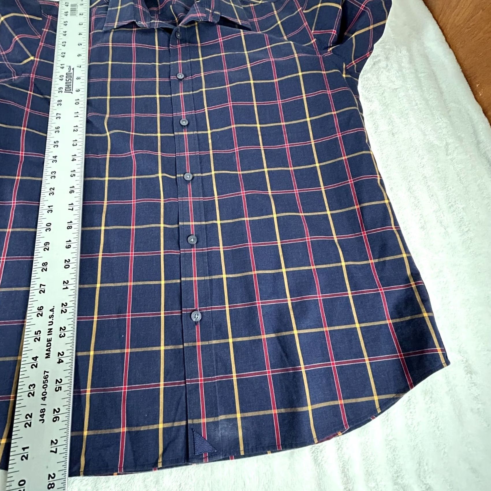 UNTUCKit UNTUCKit Shirt Mens Navy Red Plaid Button-Up Large Slim Fit Wrinkle-Free Cotton Size US L / EU 52-54 / 3 - 7 Thumbnail