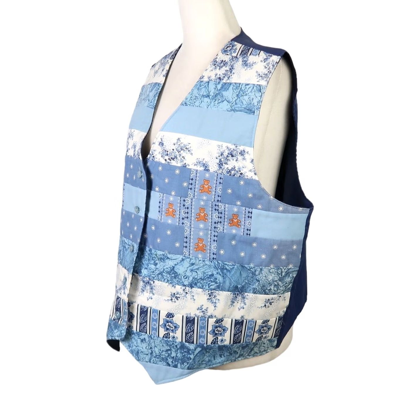 Vintage VINTAGE Vest Womens XL Blue mixed floral print quilted teddy bear Size XL / US 12-14 / IT 48-50 - 3 Thumbnail