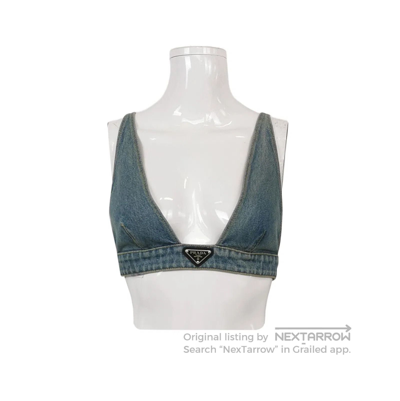 Prada Prada Cotton Triangle Logo Denim Crop Top . Size XS / US 0-2 / IT 36-38 - 1 Thumbnail