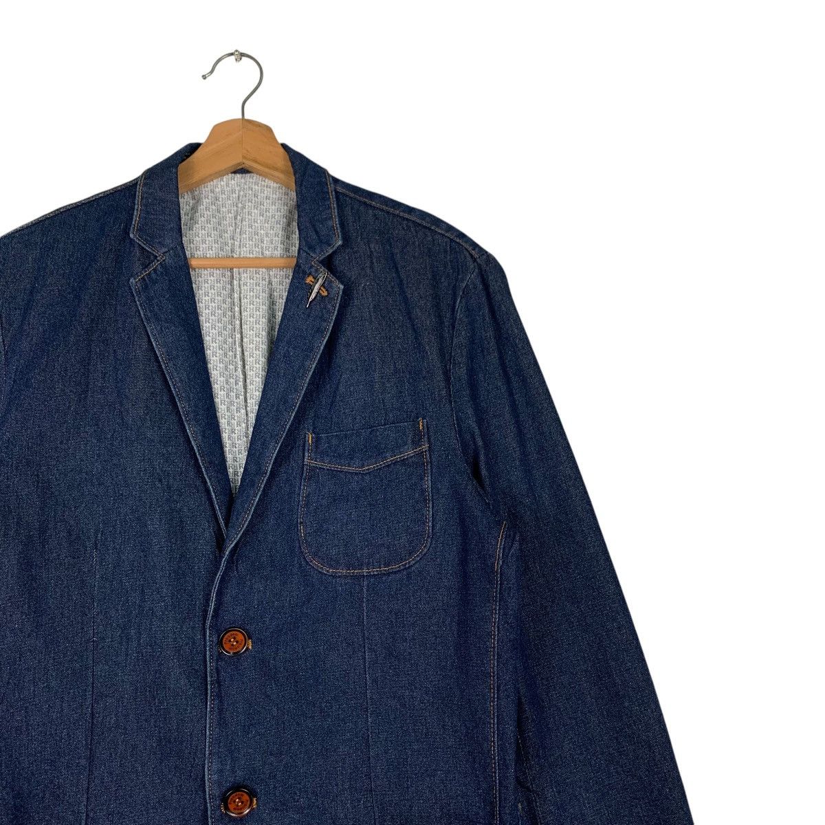 Japanese Brand OUT DOOR Work Casual Blue Denim Jacket #1297-C58 Size US XXL / EU 58 / 5 - 5 Thumbnail