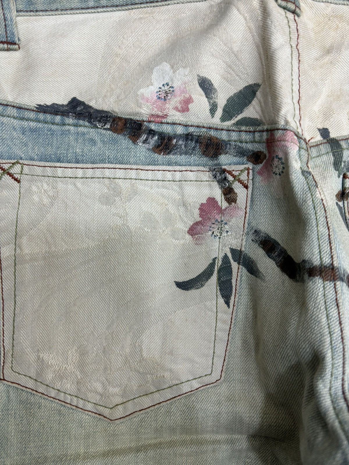 Japanese Brand 💥Denim Art💥ZEN Kyoto Style Japan Faded Floral Denim F569 Size US 30 / EU 46 - 19 Thumbnail