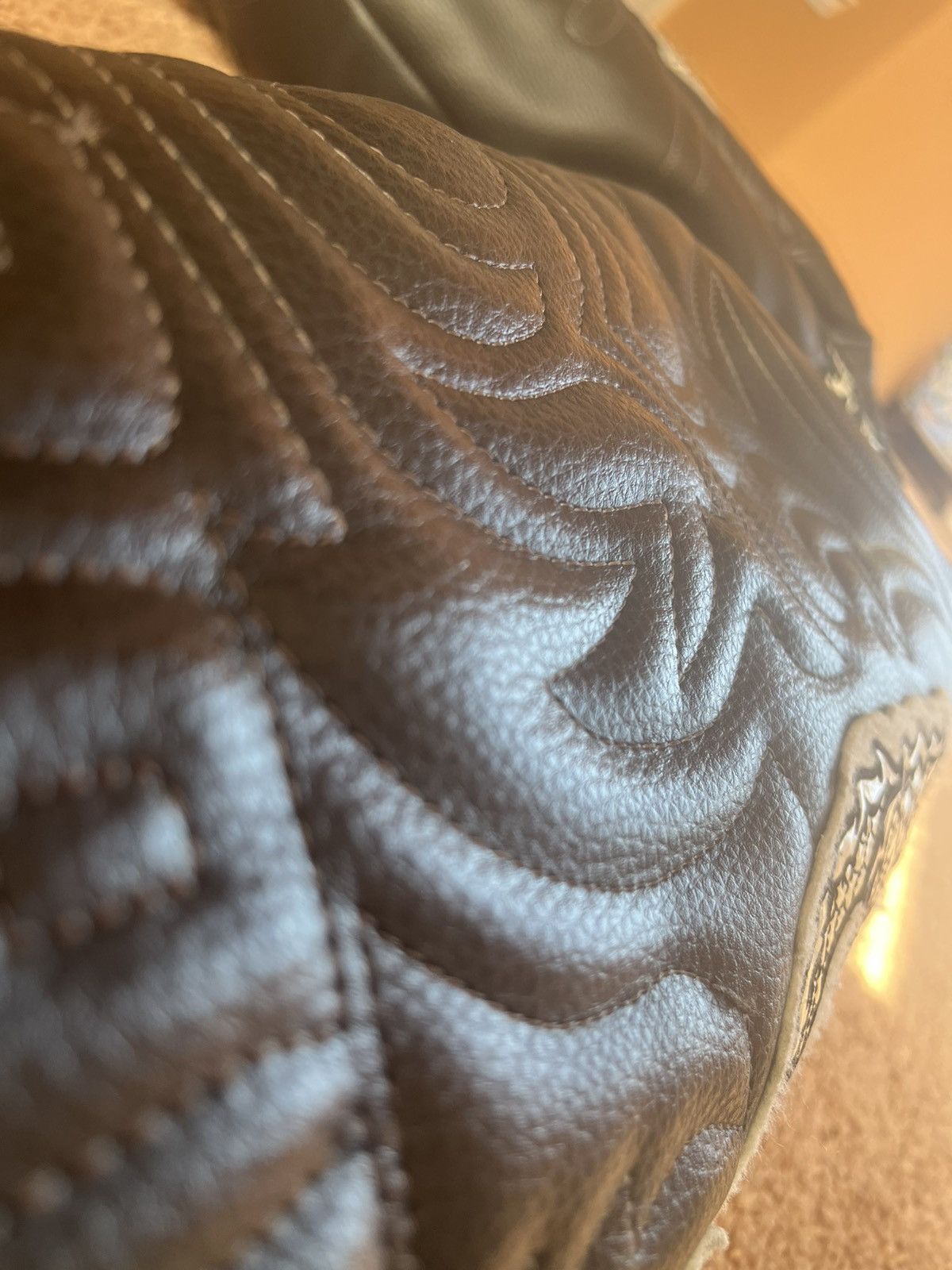 Other Raw Blue Leather Varsity Jacket–Quilted Dragon Embossed–Rare Size US XL / EU 56 / 4 - 5 Thumbnail