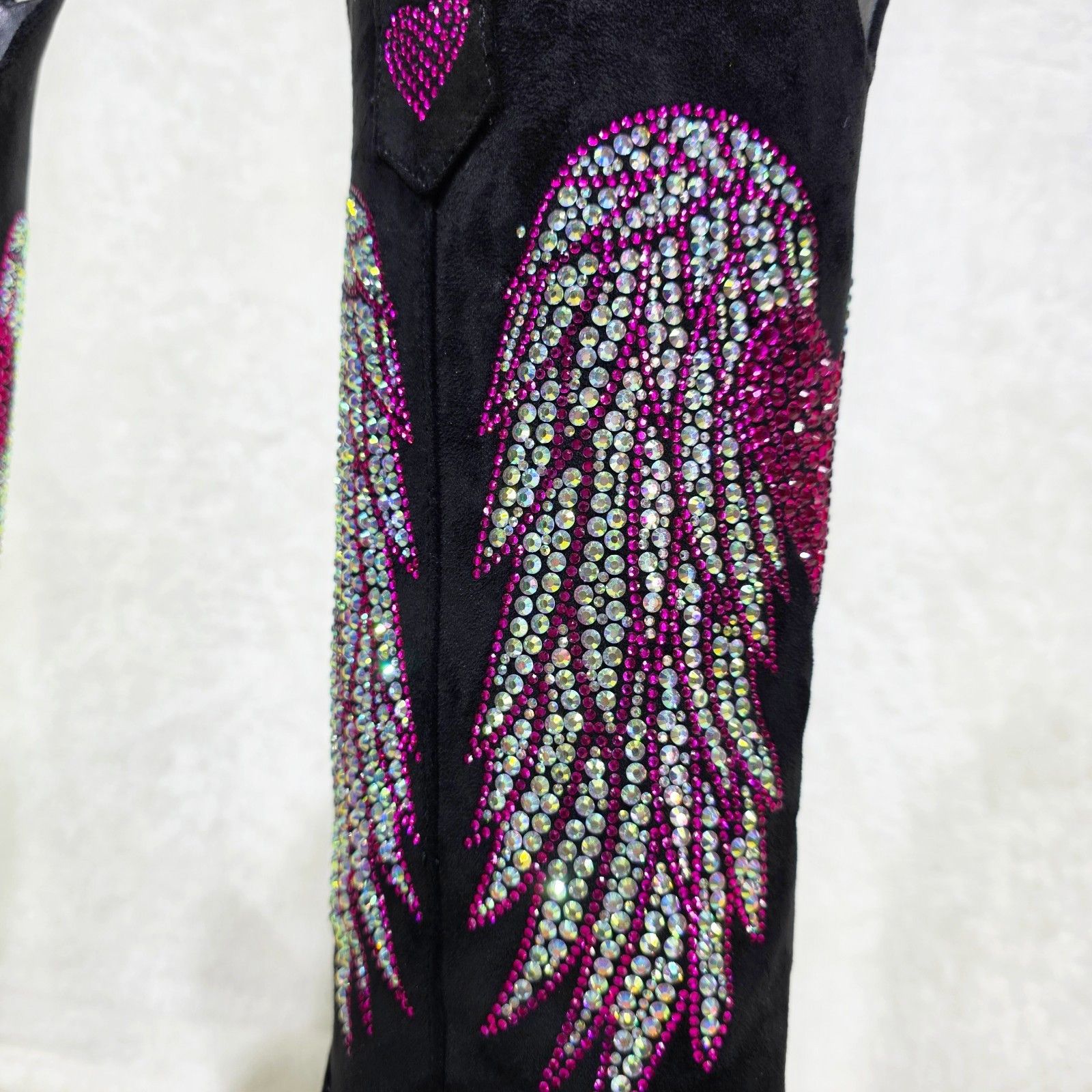 Other Angel Wings Black Hot Pink Rhinestone Country Western Cowgi Size US 12 / IT 42 - 6 Thumbnail