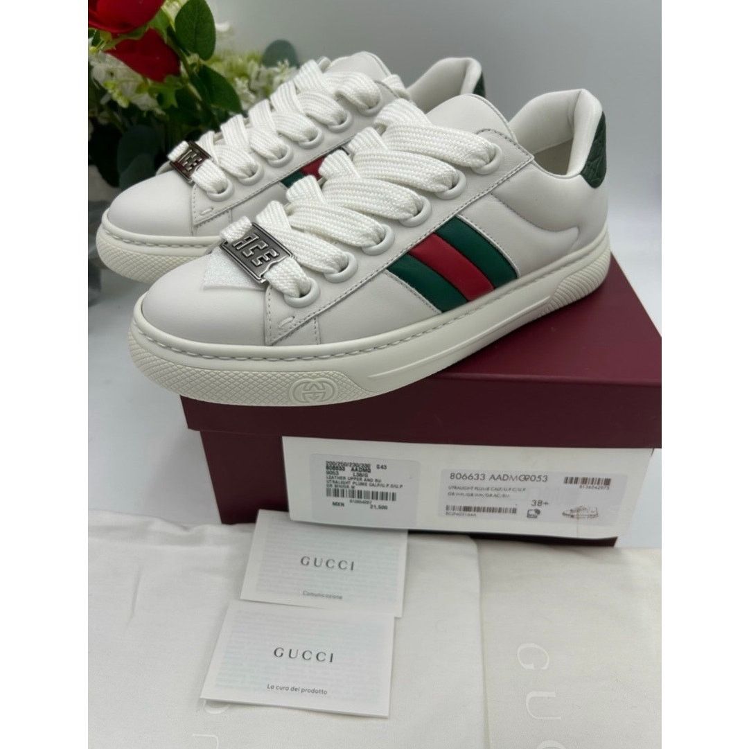 Gucci Women's Gucci leather web stripe ace sneakers size 38.5 Size US 8.5 / IT 38.5 - 2 Thumbnail