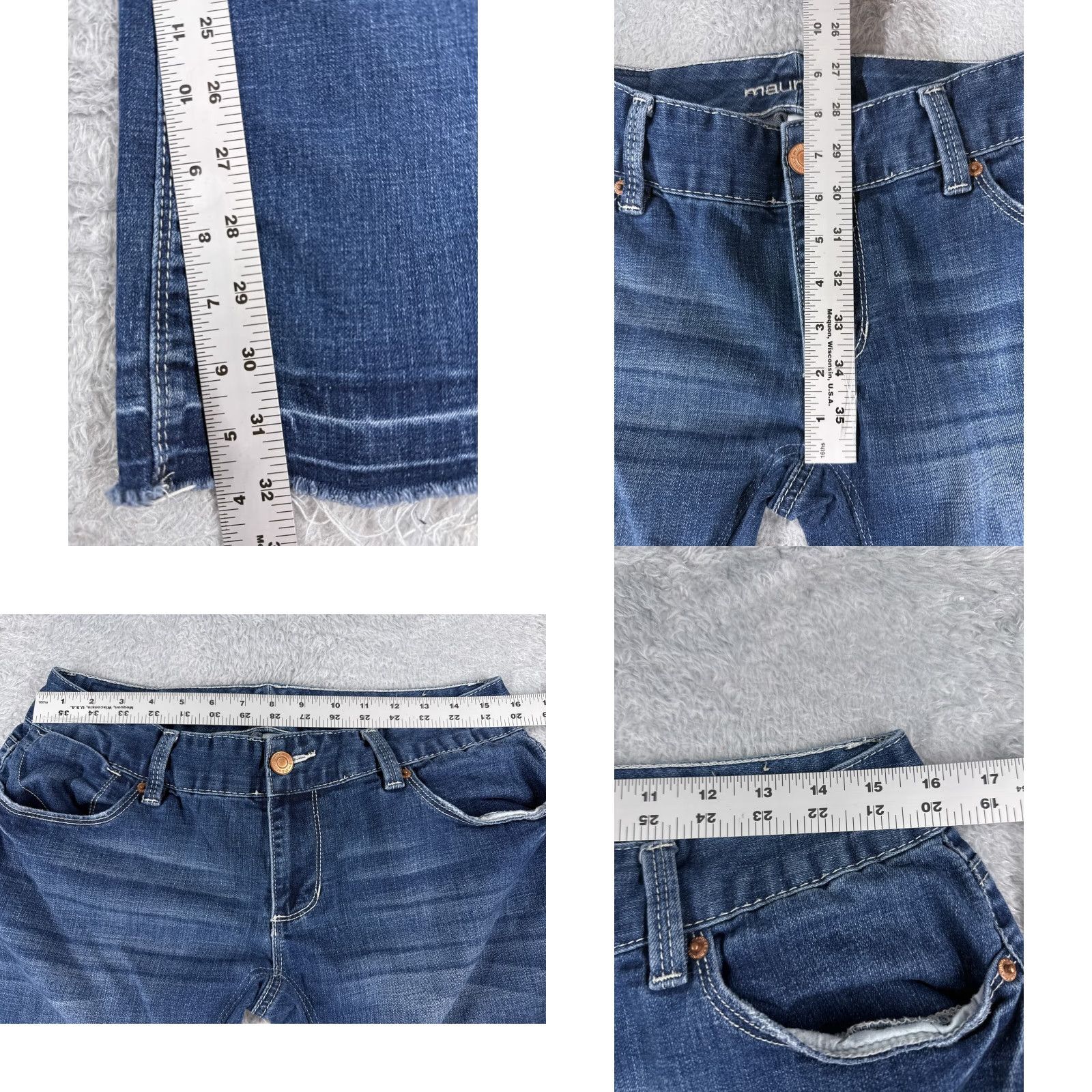 Vintage Maurices Jeans Women 9 Blue Denim Flared Low Rise 31x32 Cotton 5-Pocket Zipper Embellished Distressed Denim Jeans Women's Vintage No Size 30" / US 8 / IT 44 - 8 Thumbnail