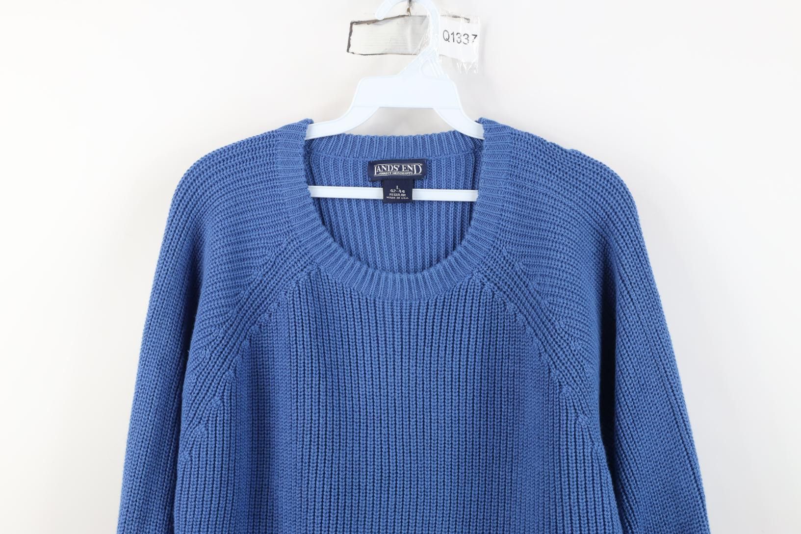Lands' End Vintage 90s Lands End Ribbed Knit Crewneck Sweater Blue USA Size US L / EU 52-54 / 3 - 2 Thumbnail