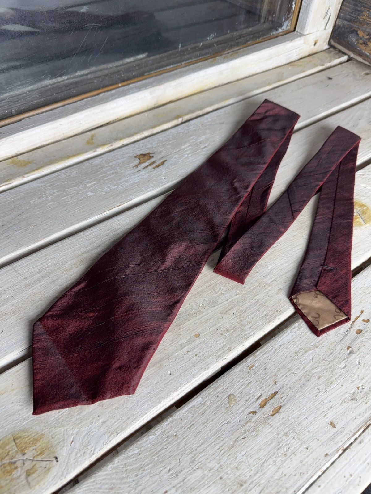 Japanese Brand Retro Vintage Japanese Le Pol Silk Tie Maroon Brush Texture Size ONE SIZE - 2 Thumbnail