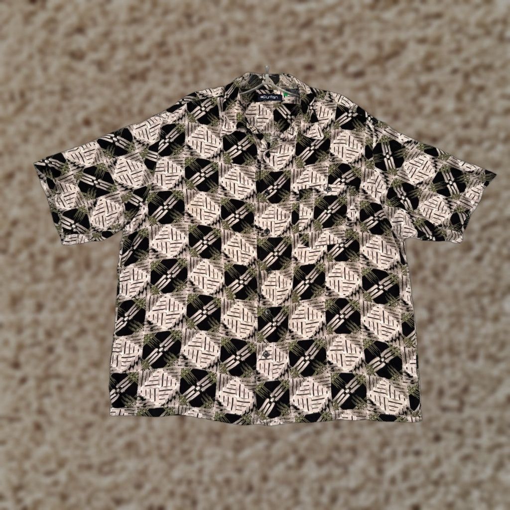 Vintage Puritan Shirt Men Large Beige Black Tile Geometric Hawaiian 100% Rayon Button Up Size US L / EU 52-54 / 3 - 1 Thumbnail