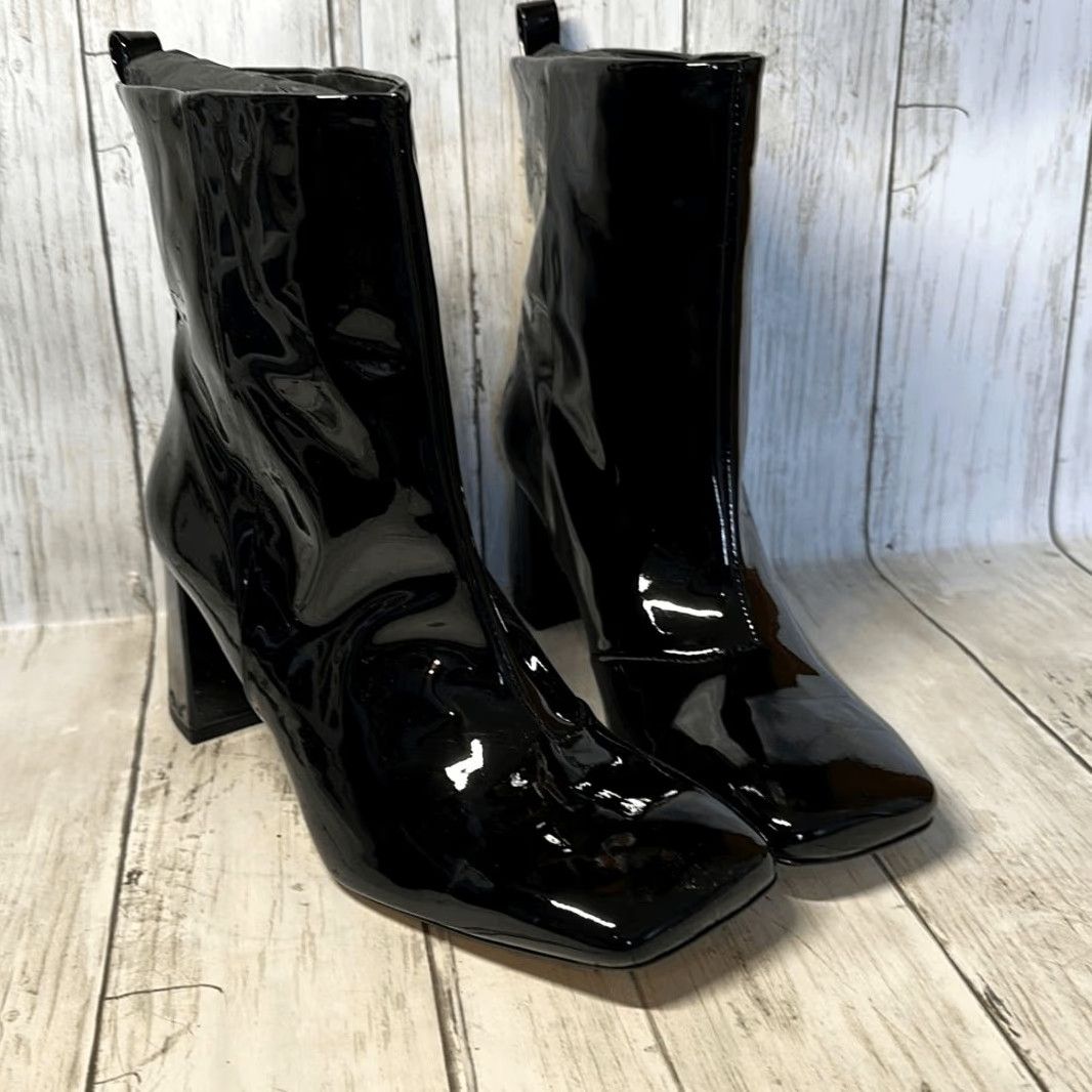 Good American GOOD AMERICAN Bootie Women 8 Black Patent Leather Square Toe Boxed Heel 3" Faux Leather Square Toe Boots Women's Shoes Size US 8 / IT 38 - 2 Thumbnail