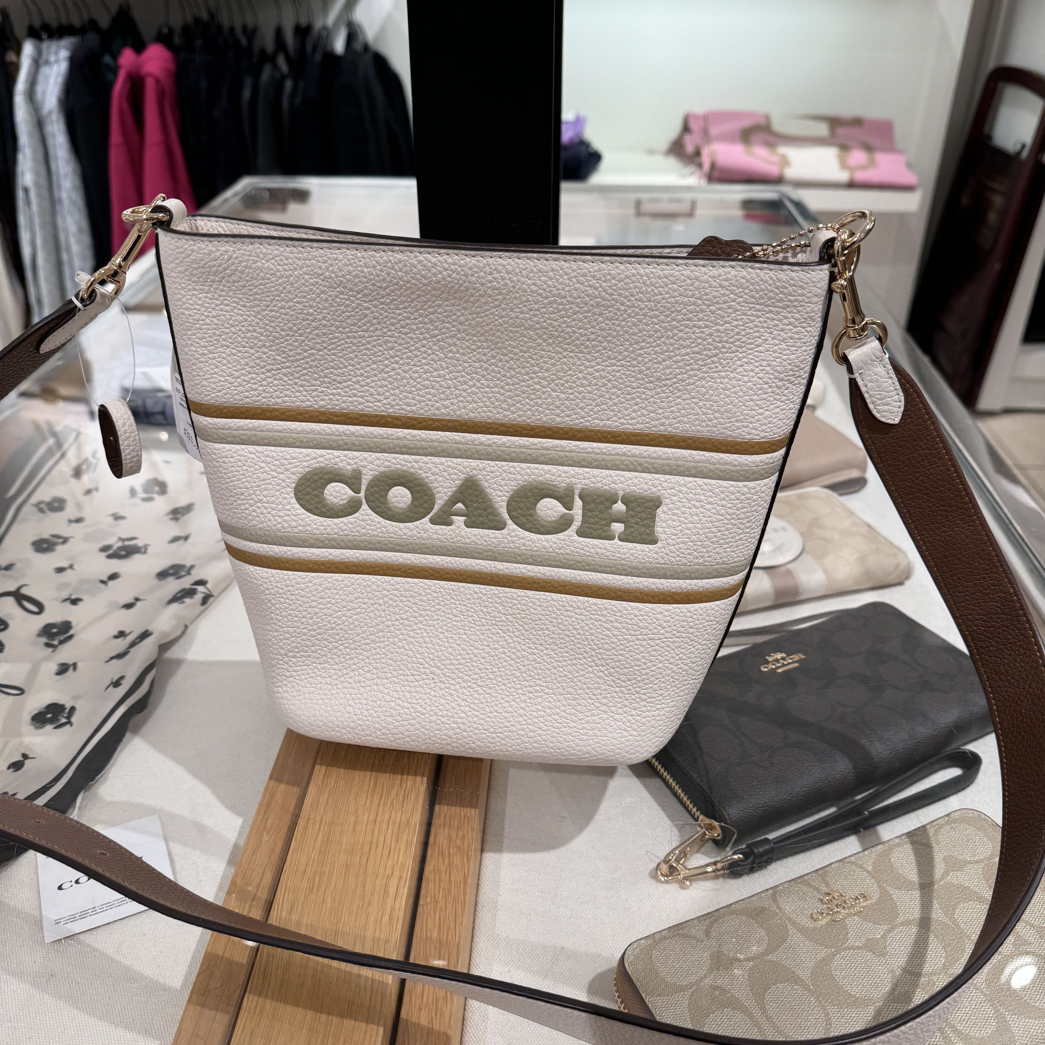 image of Coach Logan Duffle With Coach Stripe Ch248 in White, Women's