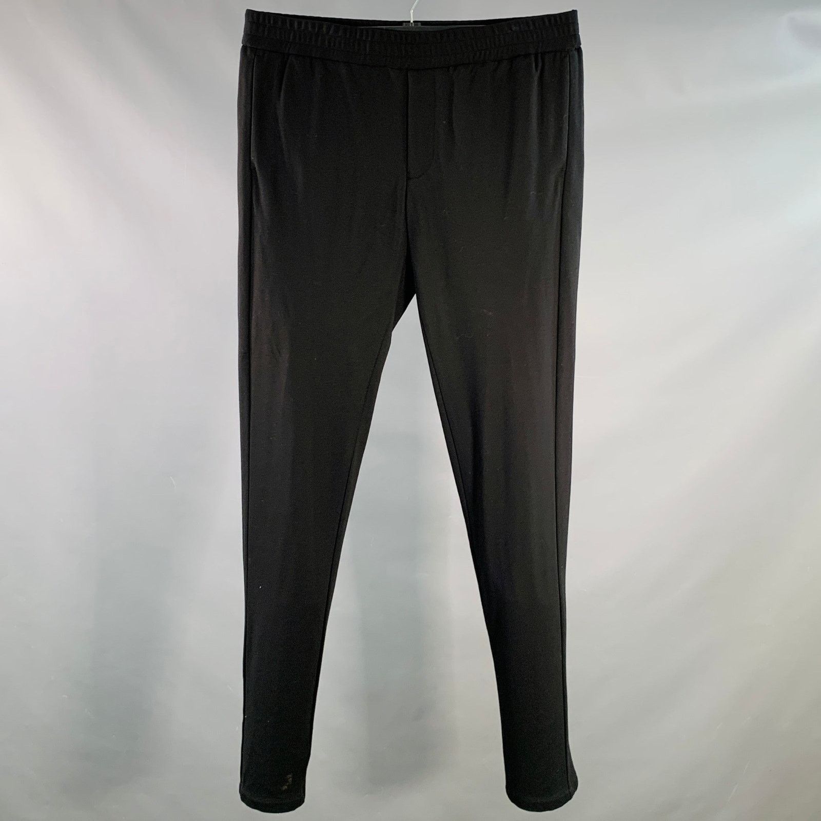 Black Viscose Blend Drawstring Tapered Pants L