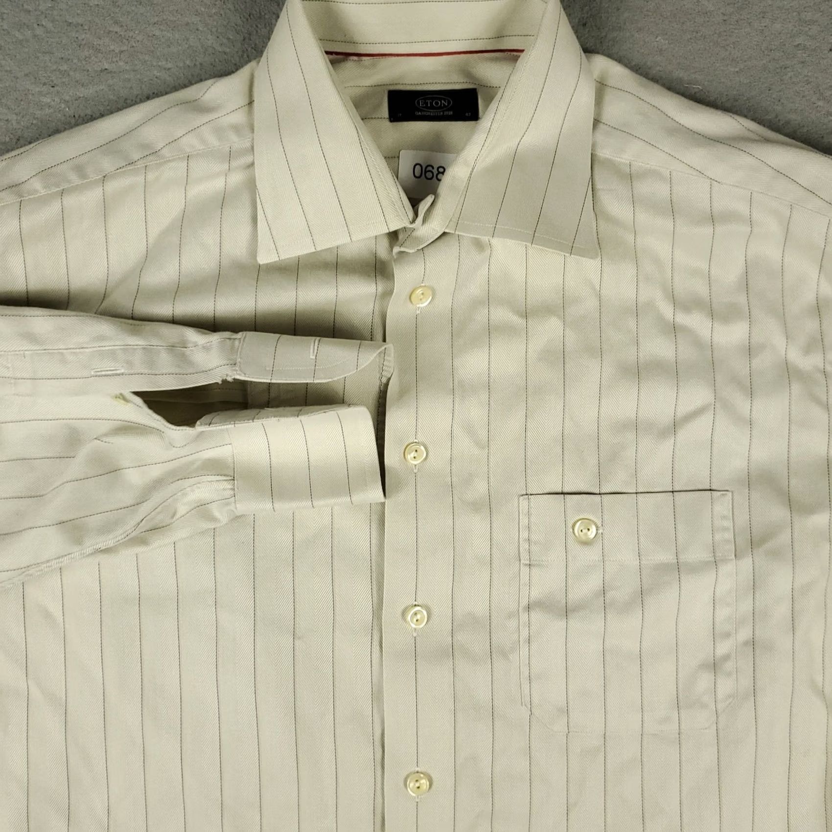 Eton Eton Shirt Mens 17 Beige Striped Dress Button Up Long Sleeve Size 17 Beige 100% Cotton Regular Mens Size 46R - 2 Thumbnail