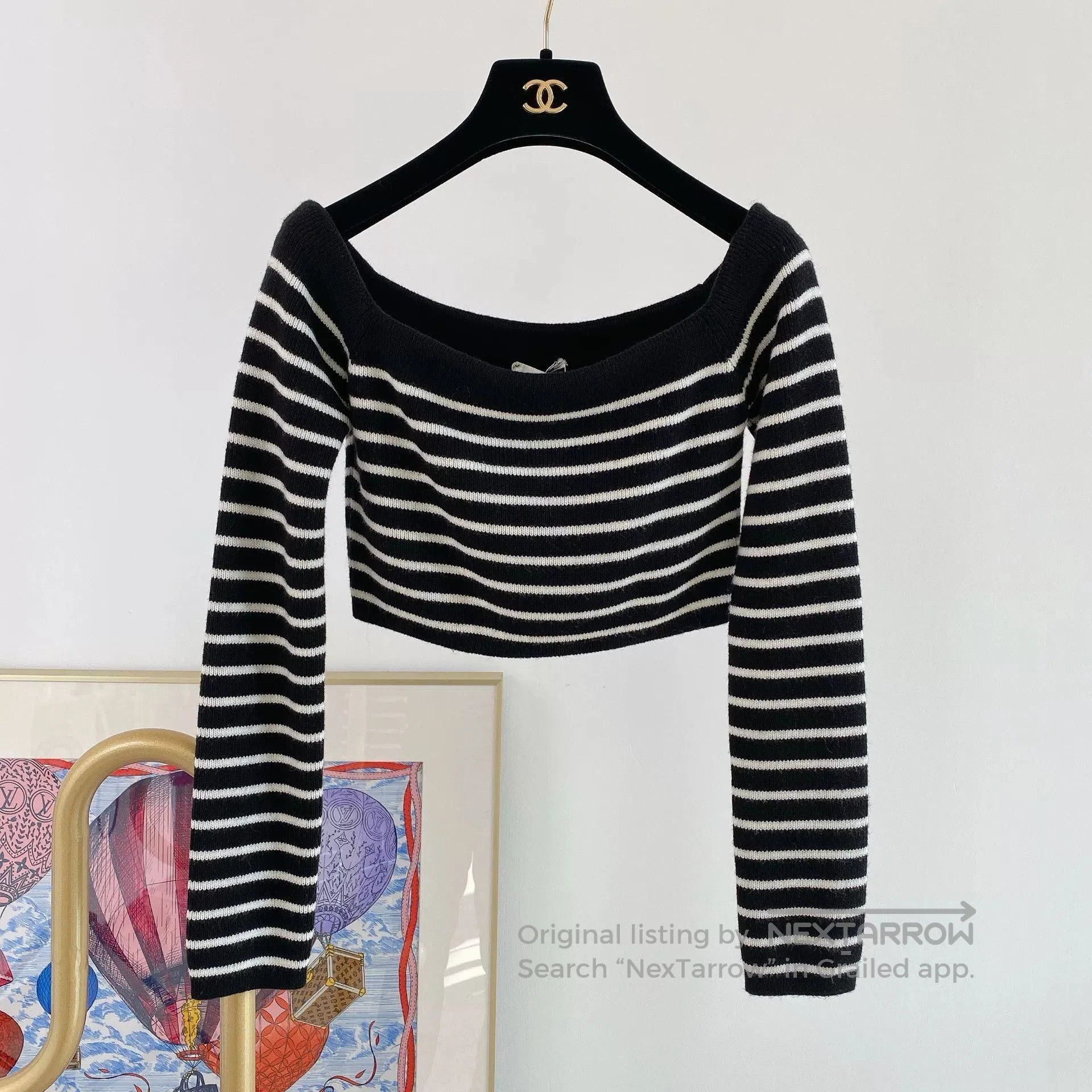 Saint Laurent Paris Saint Laurent Striped Off-Shoulder Crop Sweater. Size M / US 6-8 / IT 42-44 - 1 Thumbnail