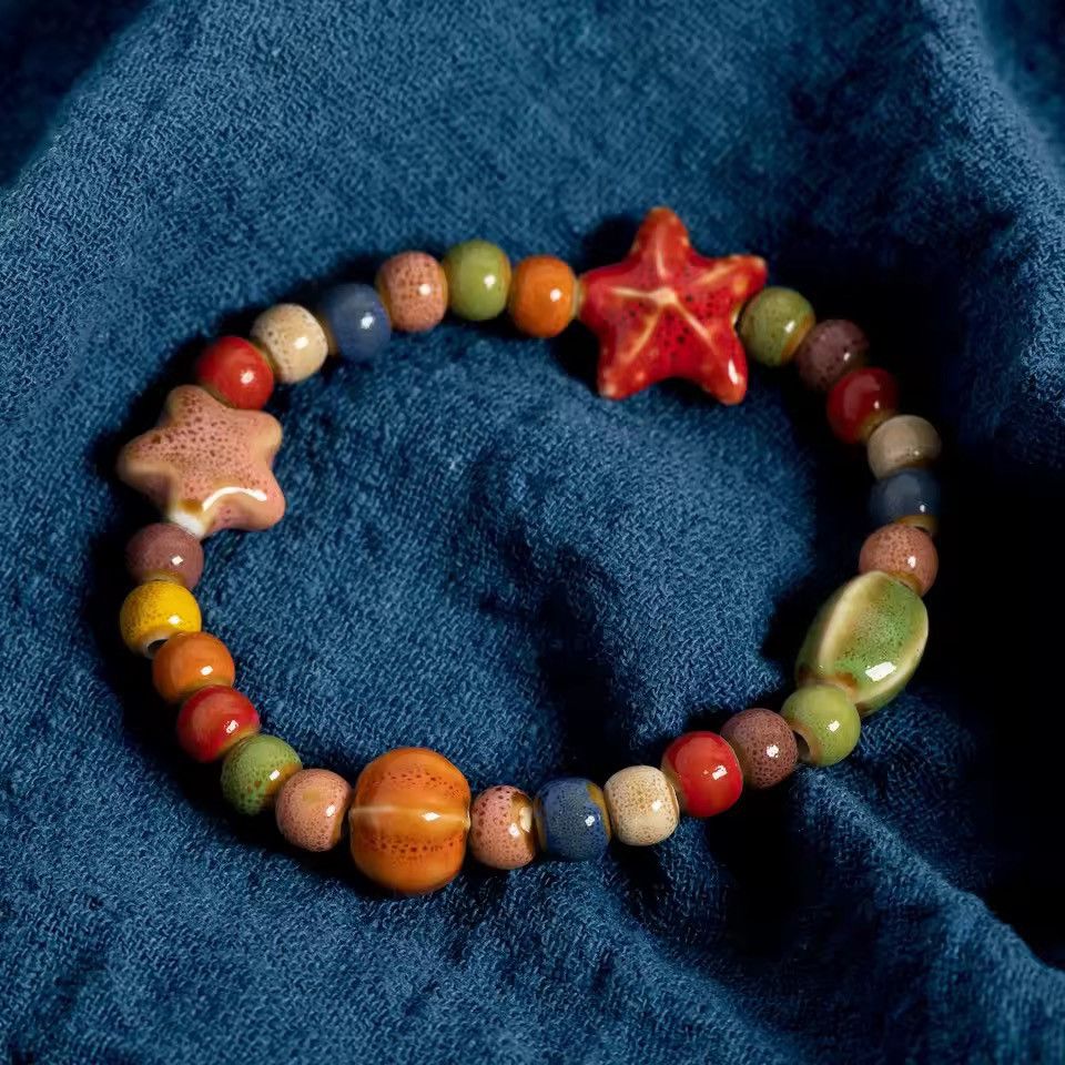 Japanese Brand Handmade Colorful Seashell Ceramic Beaded Bracelet Size ONE SIZE - 2 Thumbnail