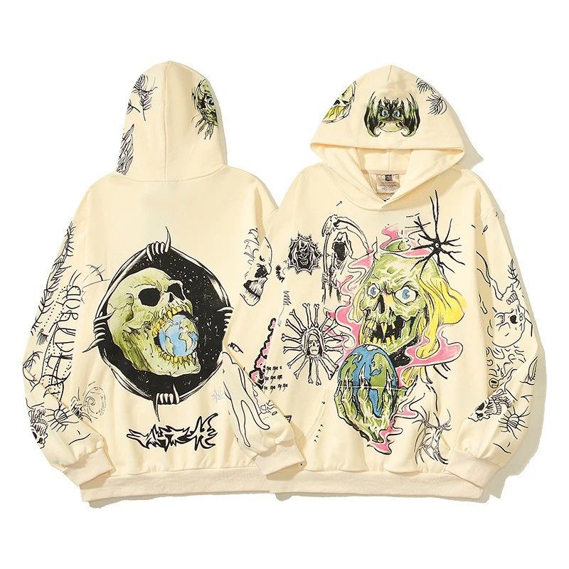 Skeleton Graffiti Terry Material Pullover Hoodie