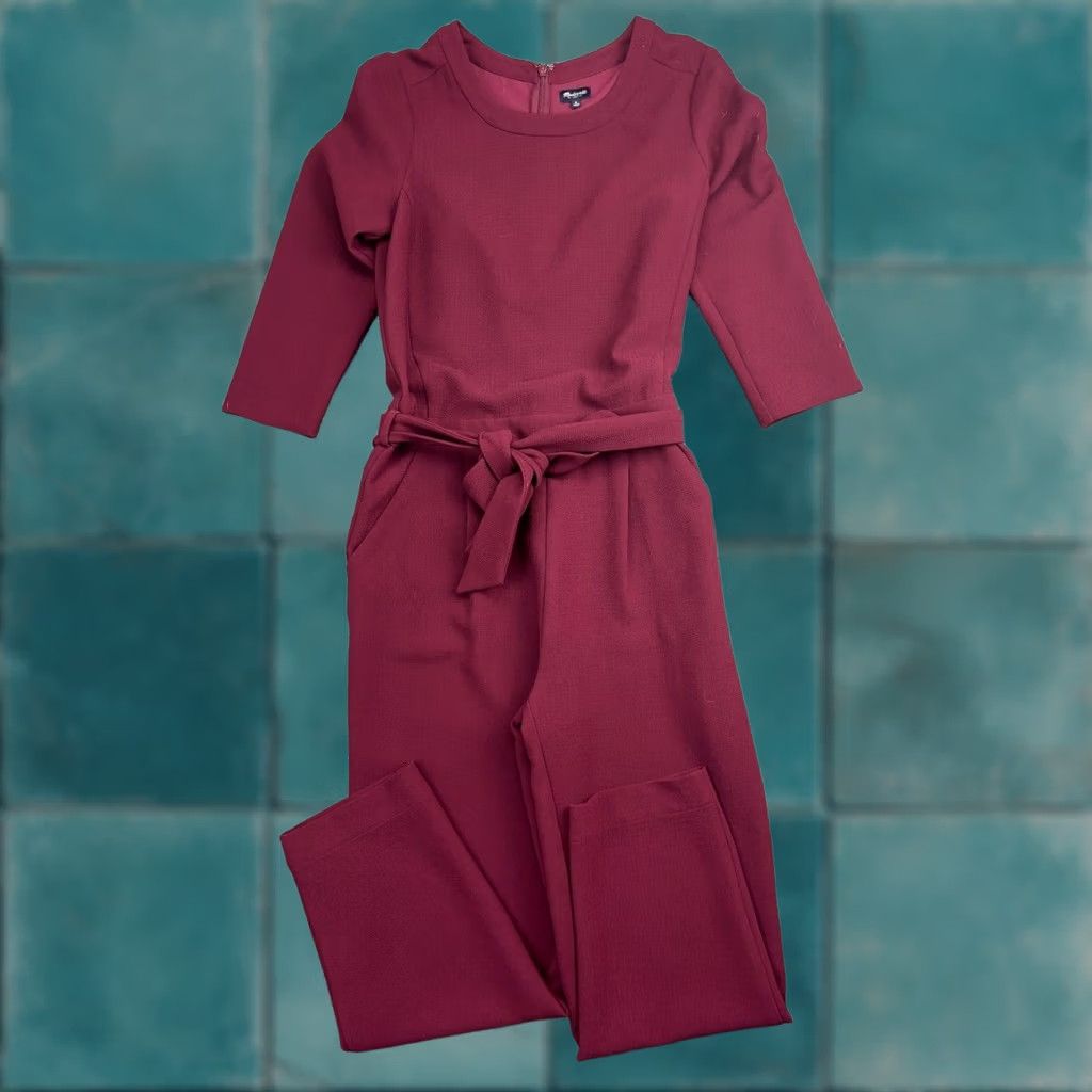 Madewell Madewell Sloan Jumpsuit Women's 0 Cabernet Red Wine Crepe Pants Pockets Regular Size 25" / US 0 / IT 36 - 1 Thumbnail