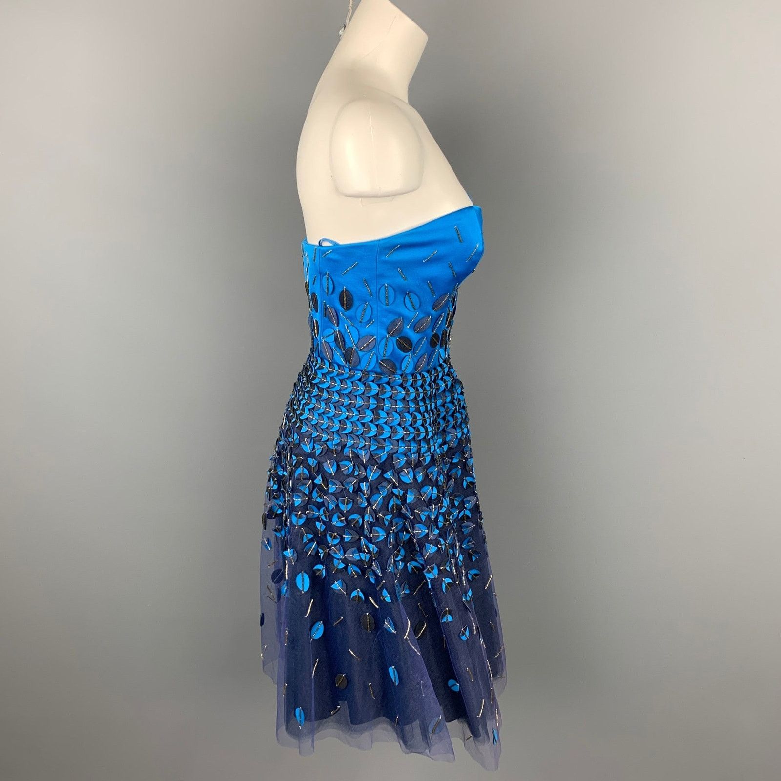 Carolina Herrera Royal Blue & Navy Cotton / Polyester Strapless A-Line Dress Size M / US 6-8 / IT 42-44 - 3 Thumbnail