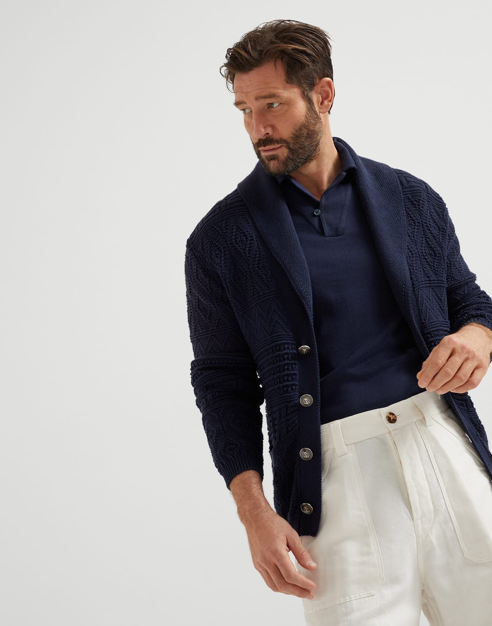 Brunello Cucinelli o1la1rc1a0326 Knit Polo Sweater in Navy Blue Size US M / EU 48-50 / 2 - 4 Thumbnail