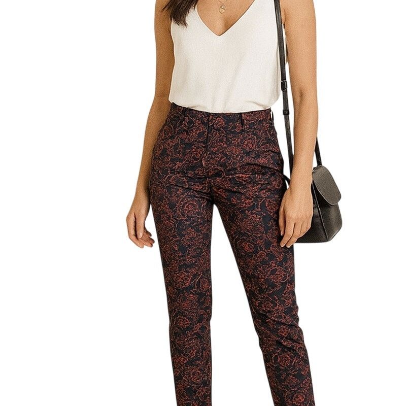 Loft LOFT Julie Navy & Red Floral Ankle Pants Size 4 Size 27" / US 4 / IT 40 - 1 Thumbnail